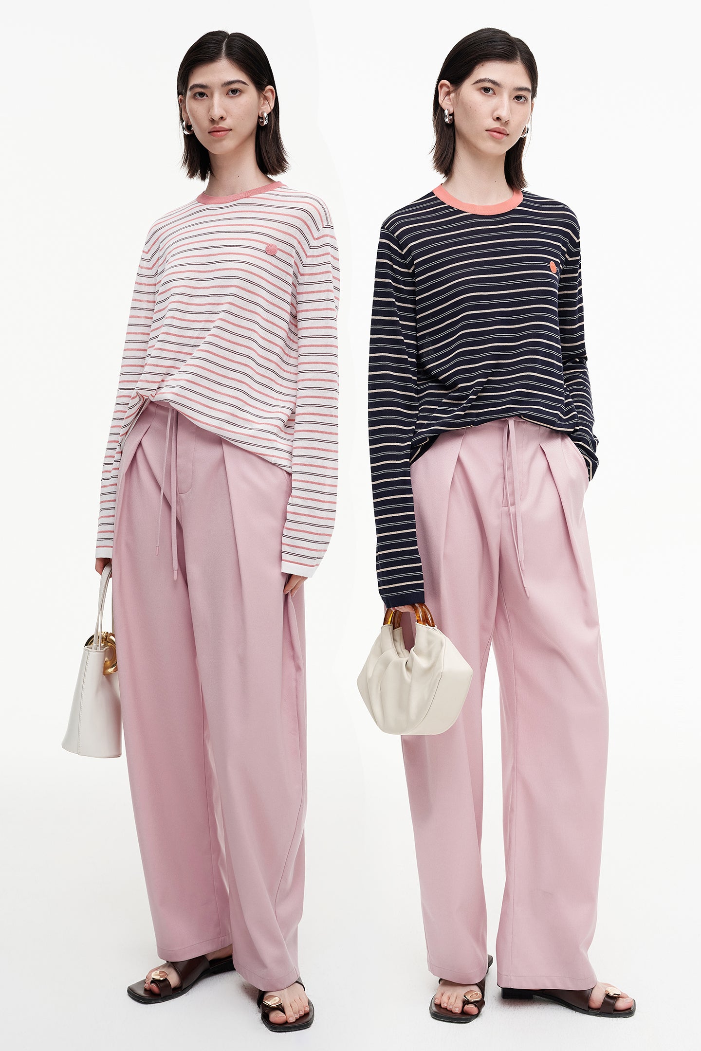 SELFWHO acetate cotton blend contrast striped long-sleeved T-shirt