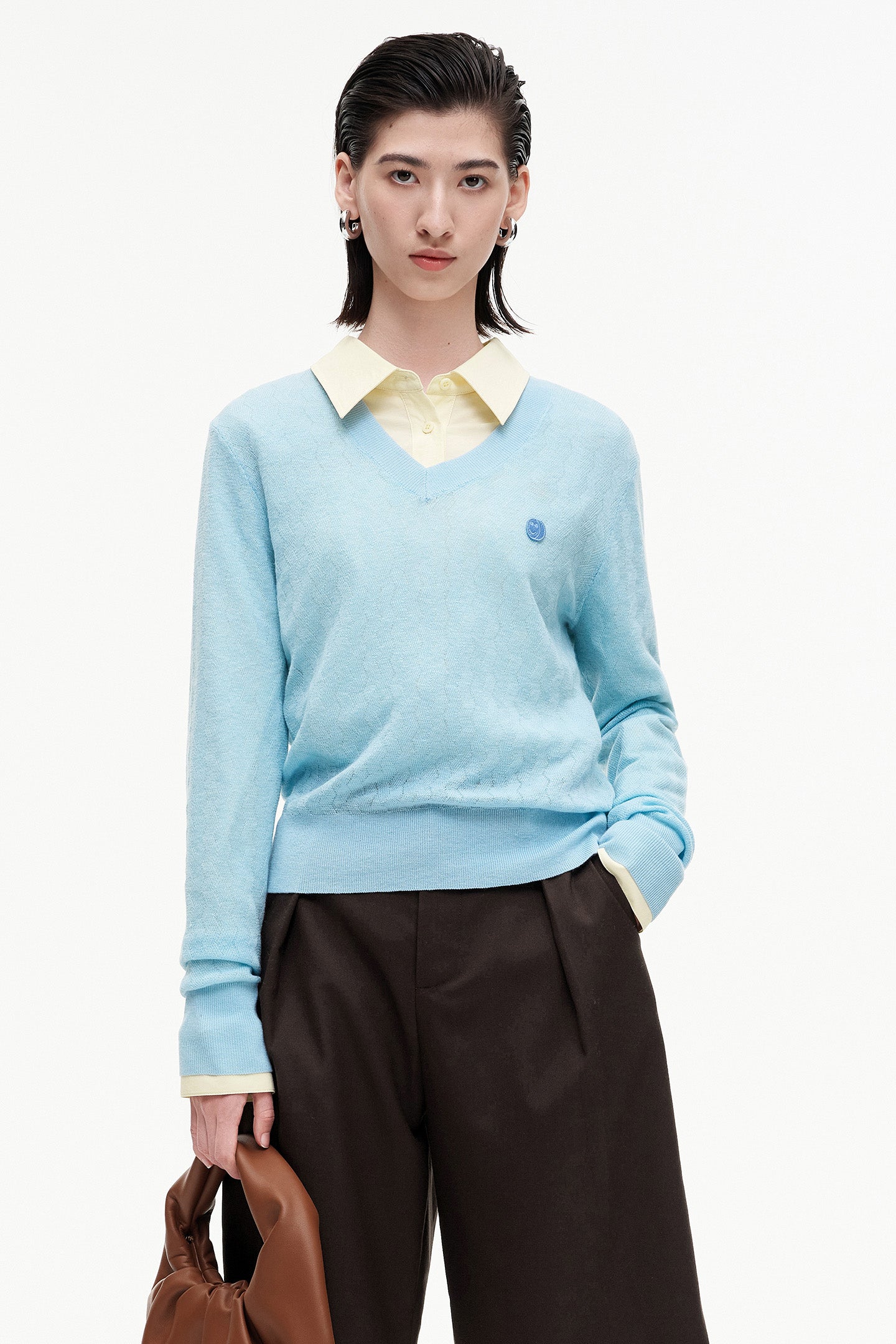 Selfwho Wool and silk V-neck long-sleeved sweater