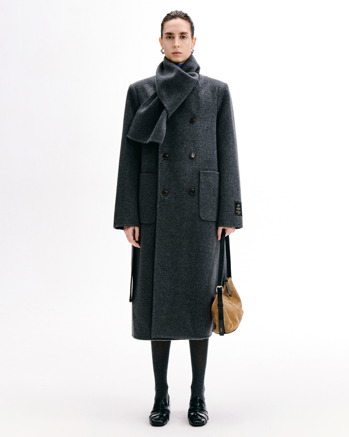 Scarf-Collar Double-Face Wool Coat