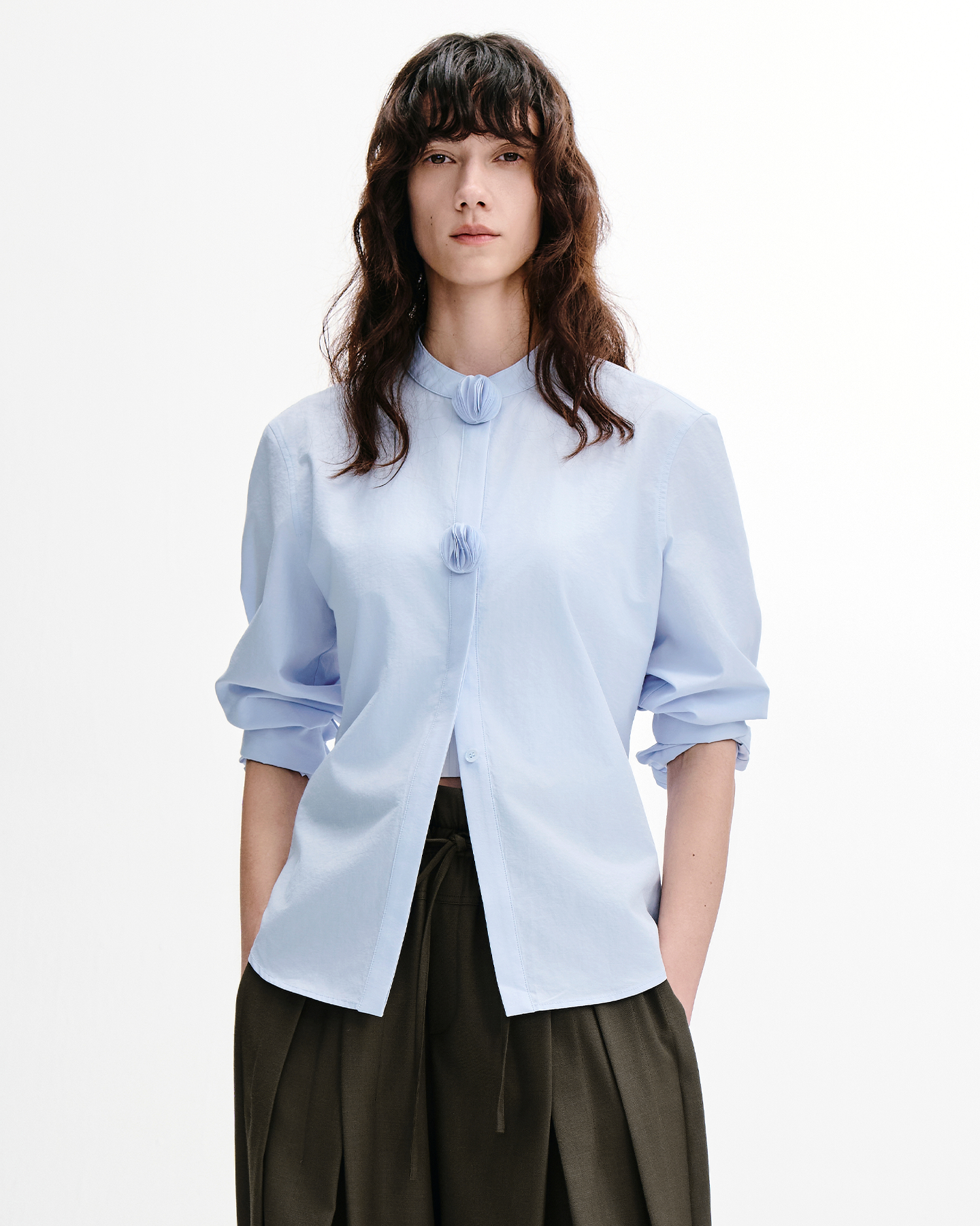Paper-Ball Detail Long Sleeve Shirt – Cotton-Blend