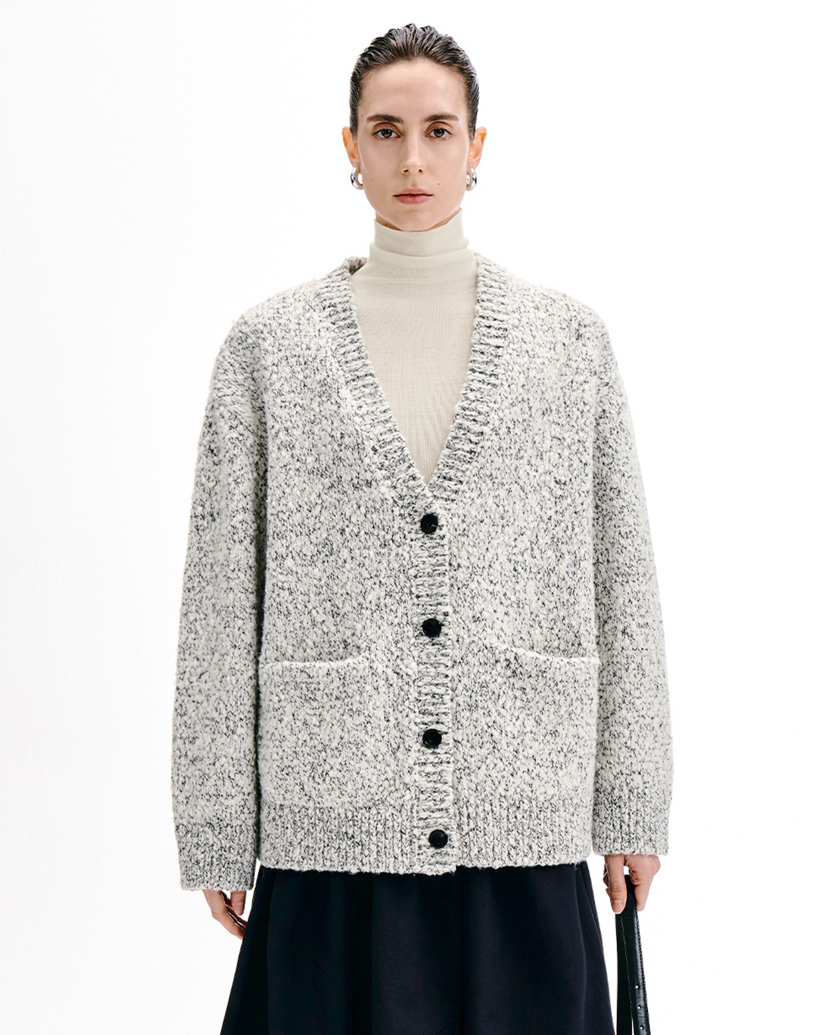 Mottled Wool Cardigan – Open Collar