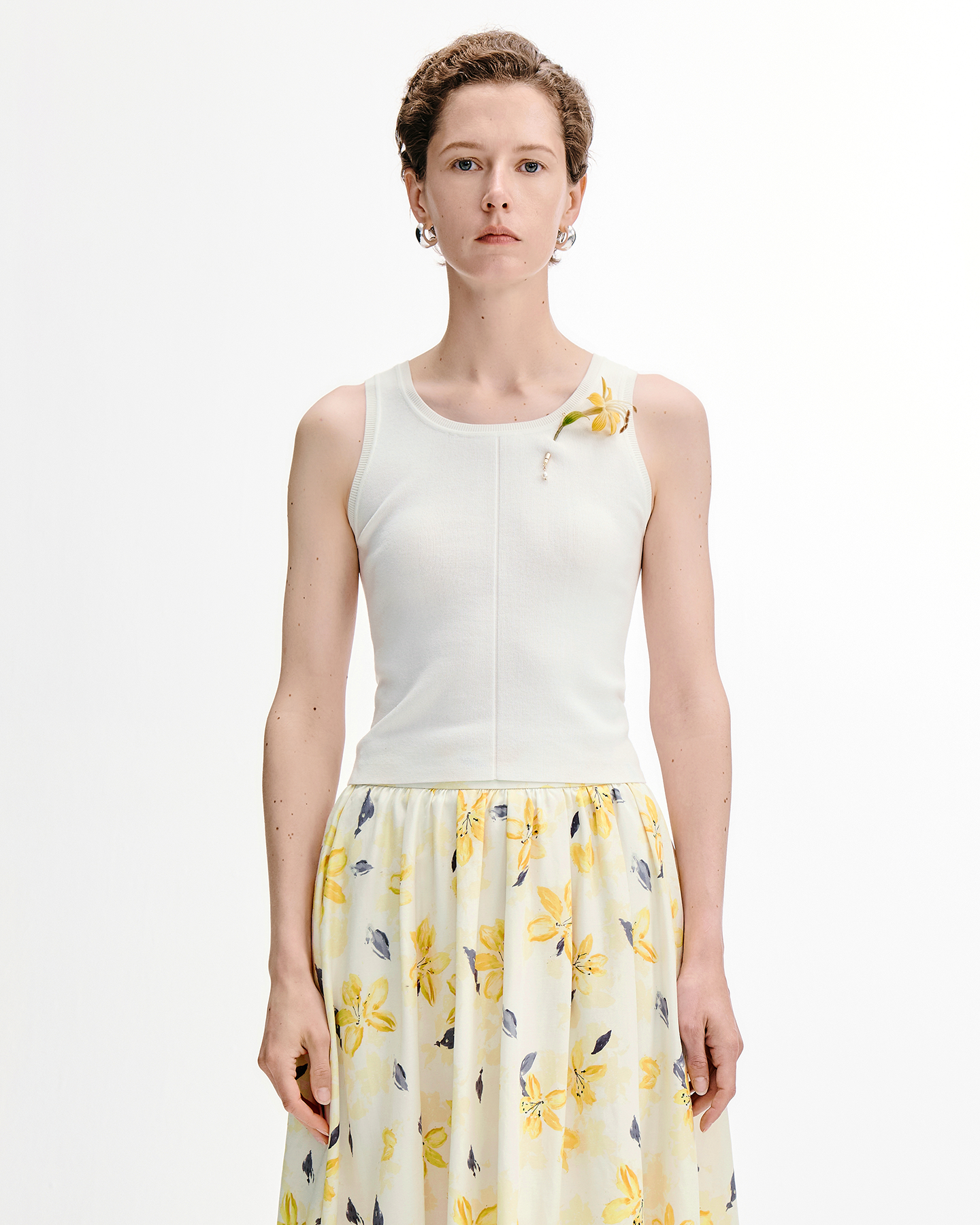 V-Neck Knit Tank & Cardigan Set – Cotton-Acetate Blend