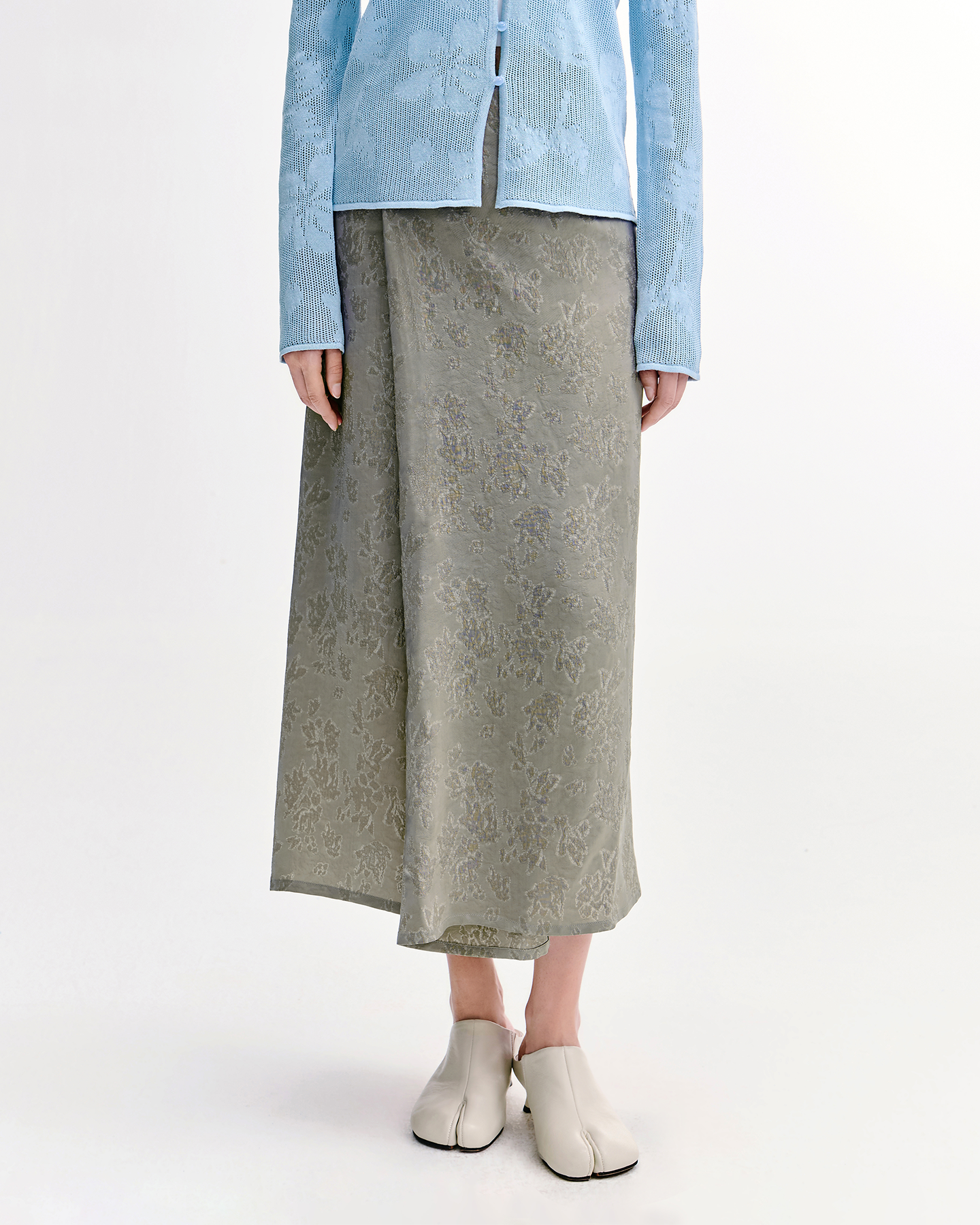 Asymmetric Wrap-Panel Jacquard Skirt