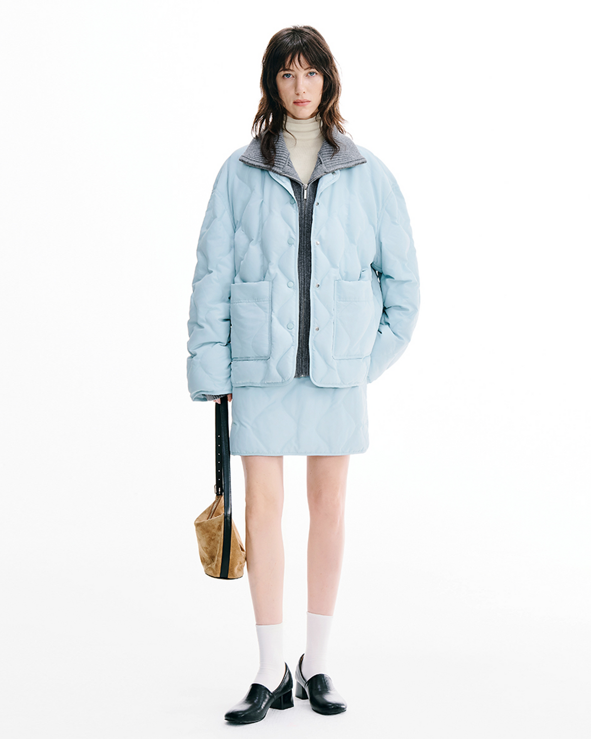 Knit-Detail Down Jacket & Skirt Set
