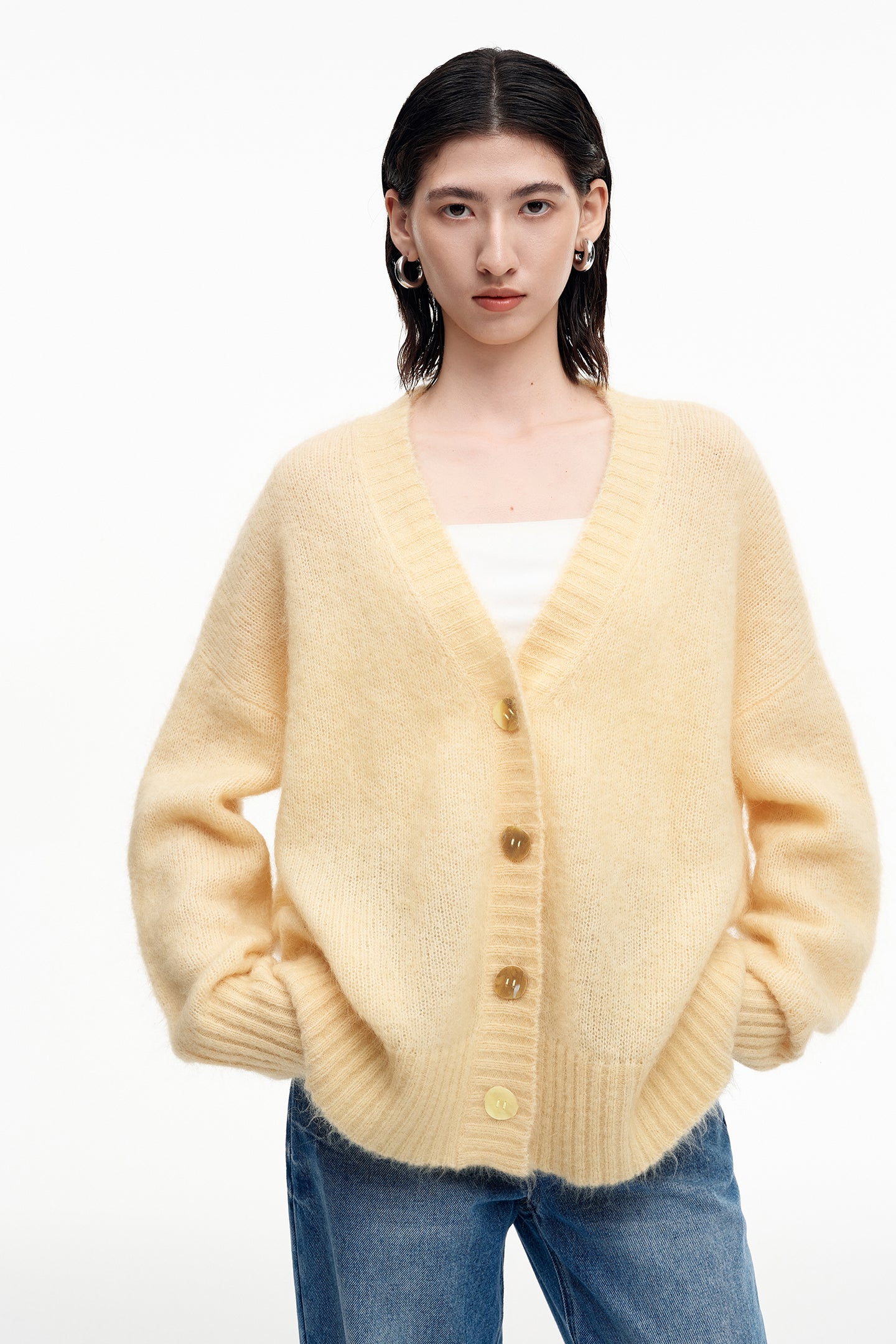 SELFWHO Mohair And Wool Blend V-neck Knitted Cardigan
