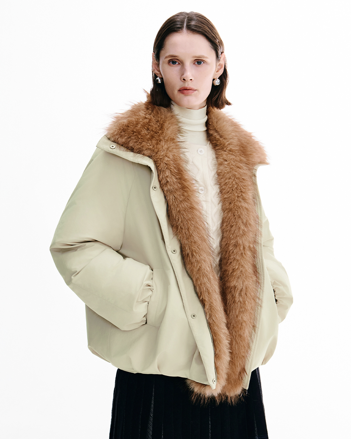 Detachable Fur-Trim Down Jacket – High Neck