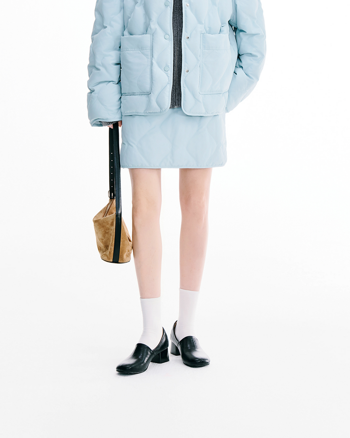 Knit-Detail Down Jacket & Skirt Set