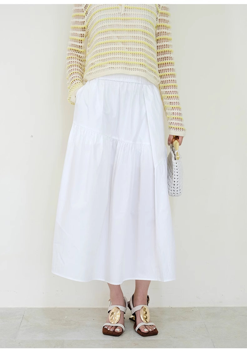 SELFWHO Casual Loose Cotton Khaki Skirt