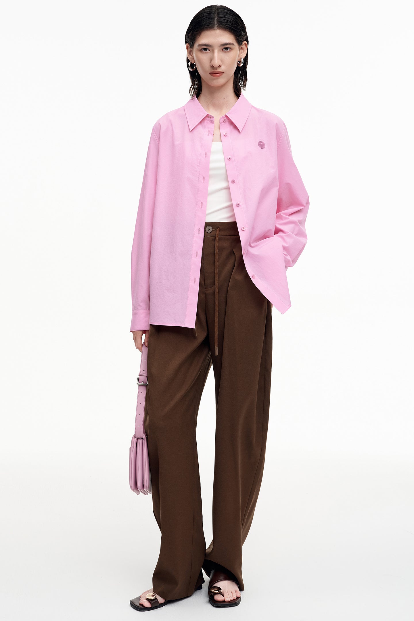 Wool blend pleated drawstring elastic scimitar pants
