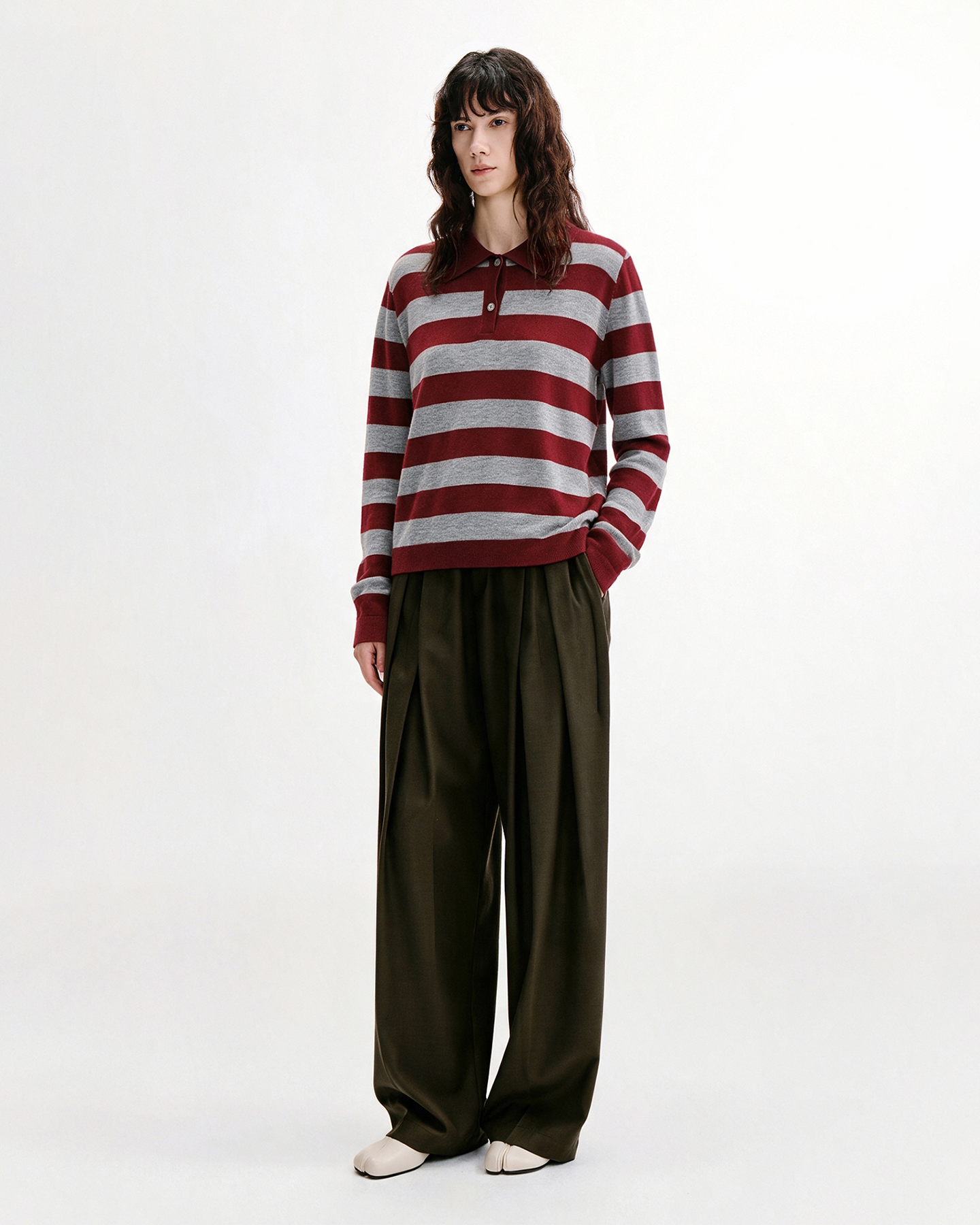 Retro-Stripe Polo Sweater – Wool Blend