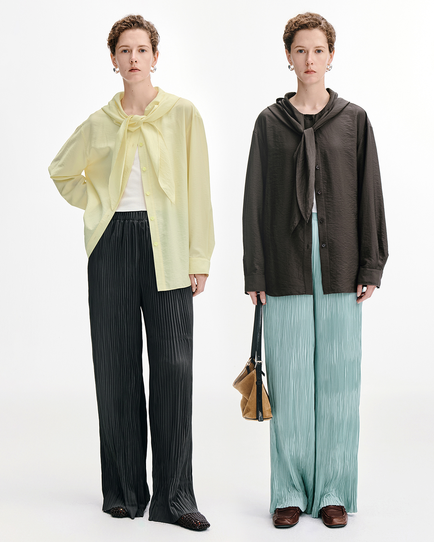Drapey Pleated Wide-Leg Pants