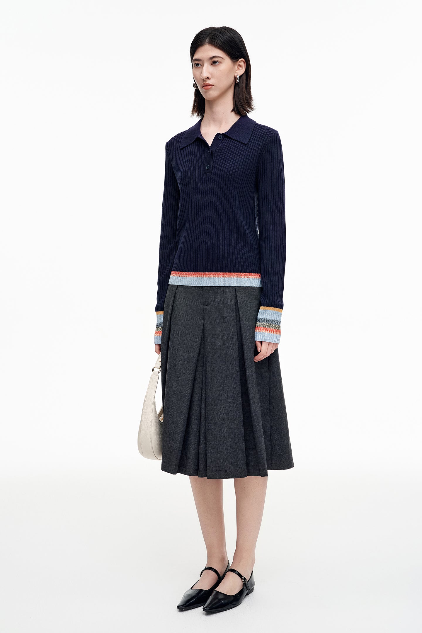 SELFWHO Tencel Sheep And Wool Blended Polo Neck Sweater