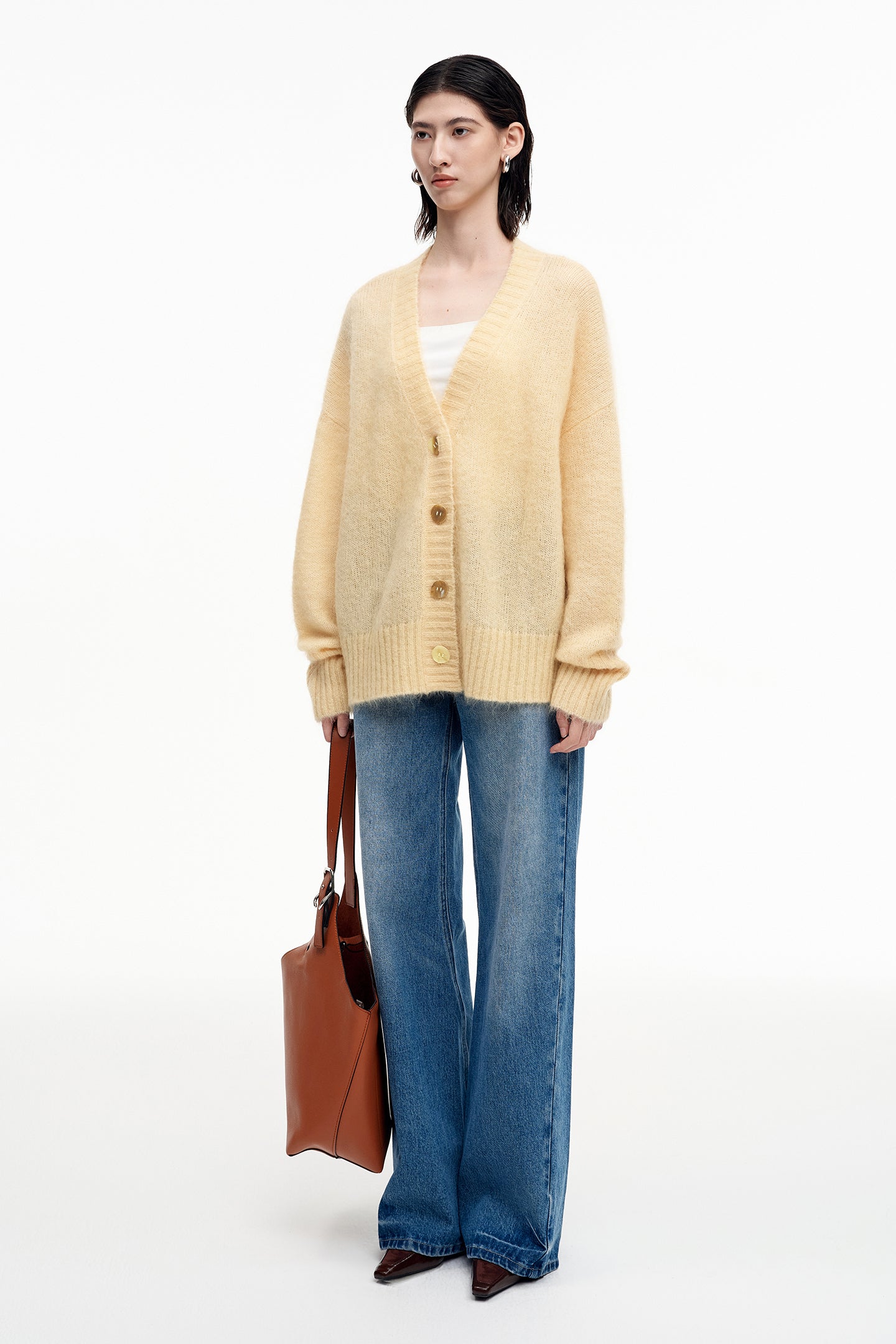 SELFWHO Mohair And Wool Blend V-neck Knitted Cardigan