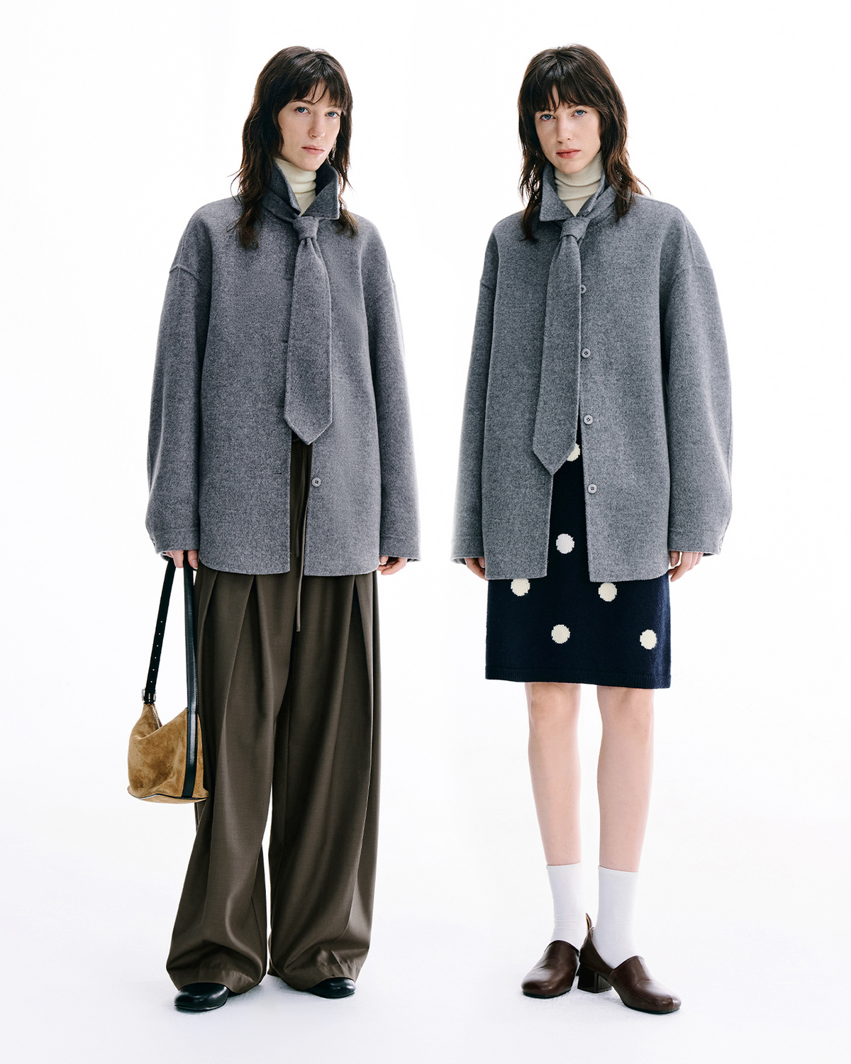 Double Face Wool Blend Detachable Tie Shacket