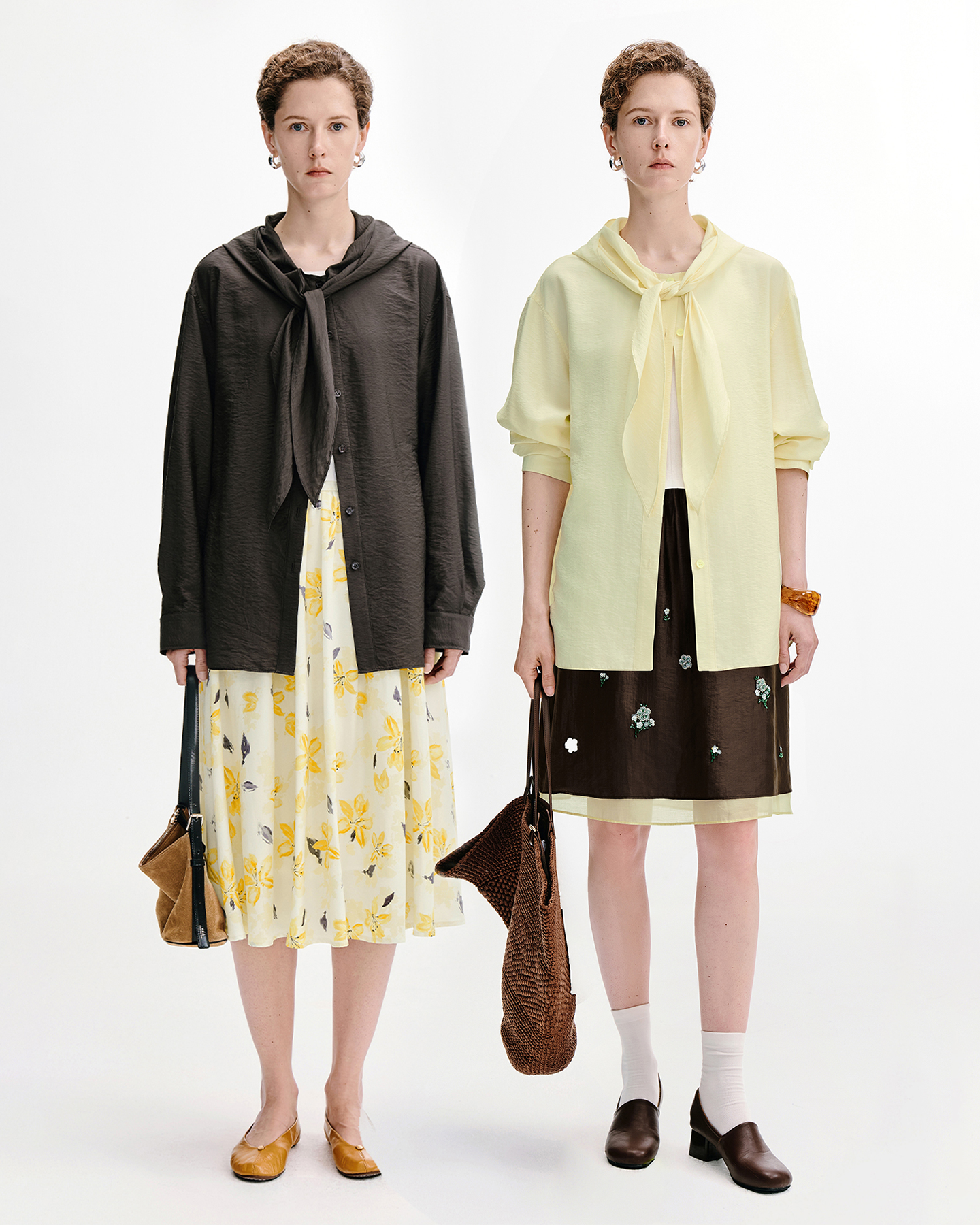 Modal-Silk Hooded Shirt with Bunny-Ear Scarf Collar
