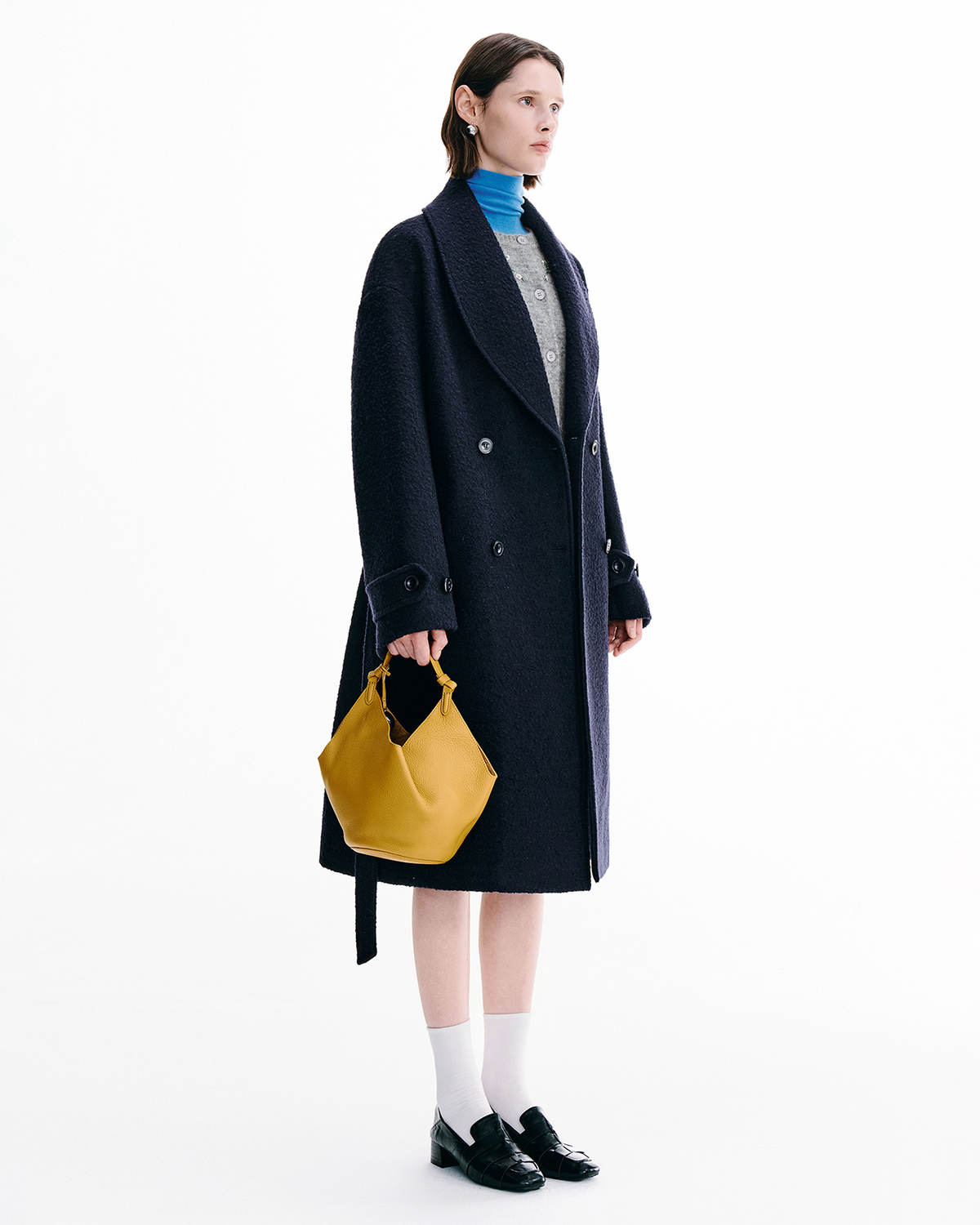 Shawl-Collar Double-Breasted Wool Coat – Long