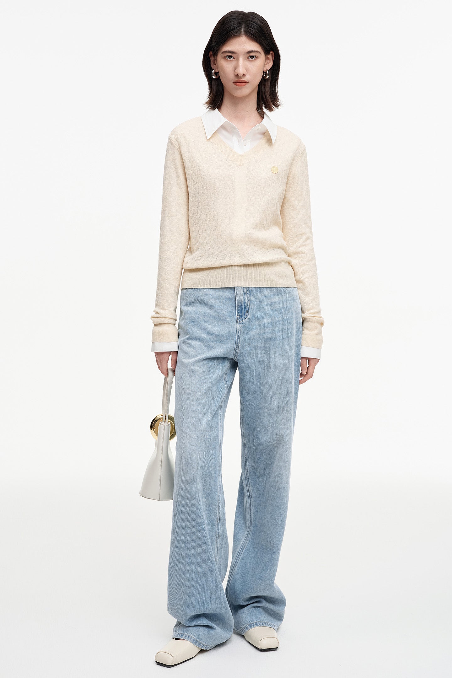 Selfwho Wool and silk V-neck long-sleeved sweater