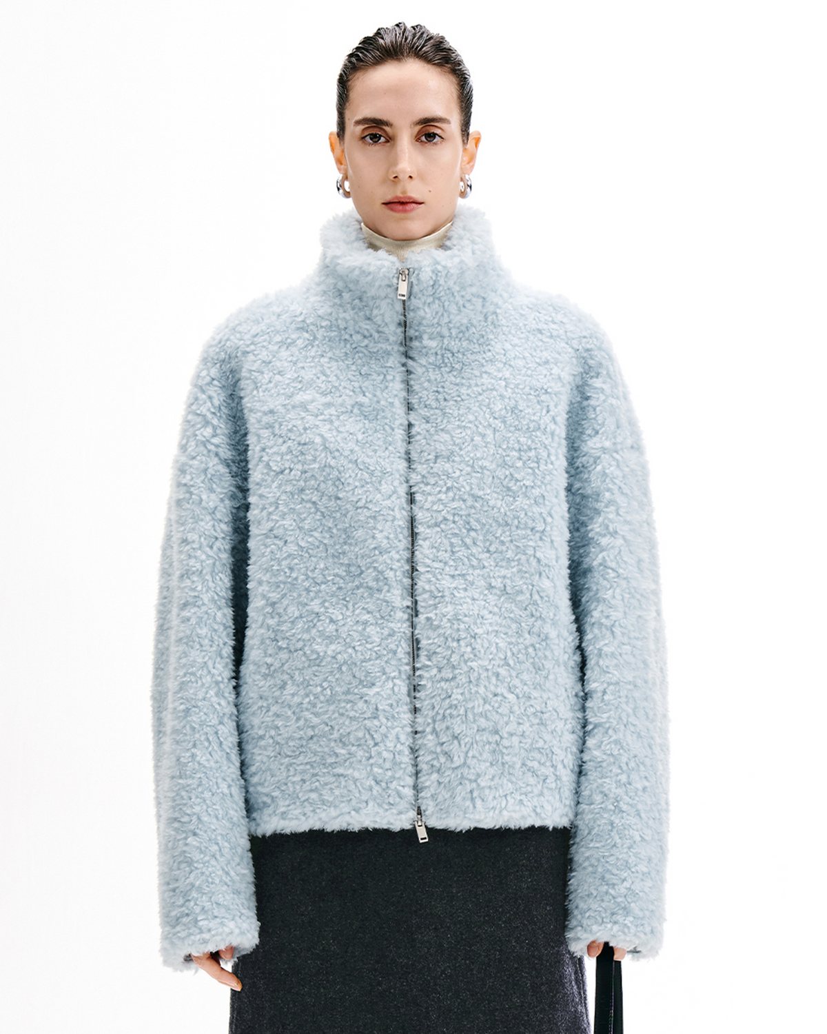 Cocoon Turtleneck Zip Coat– Wool Blend
