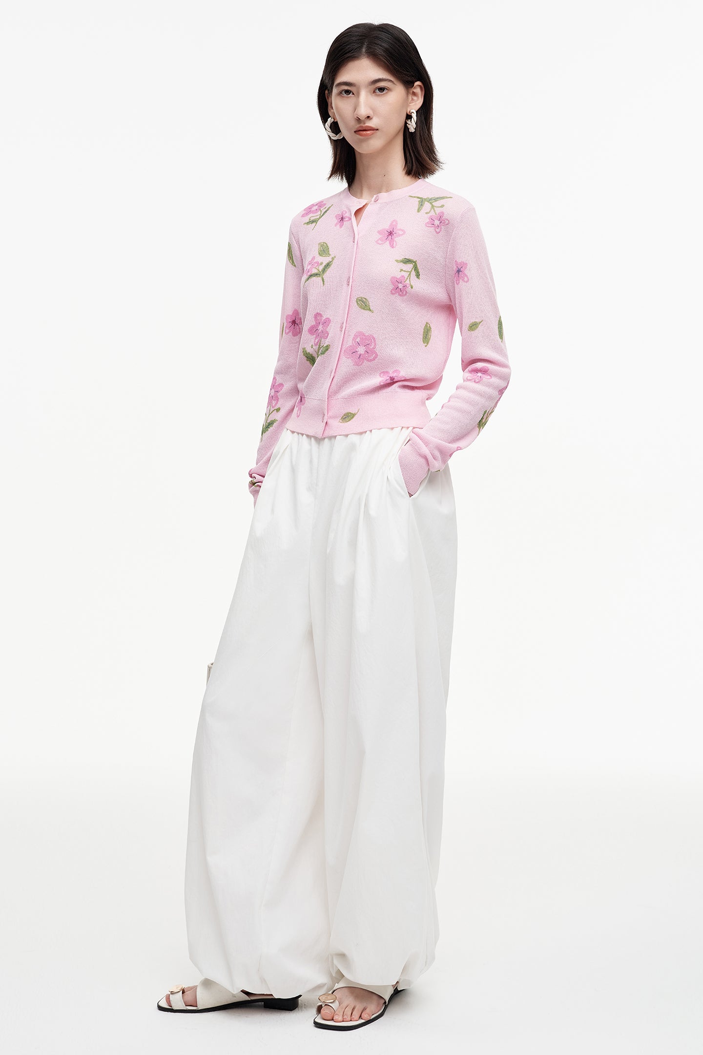 SELFWHO linen blended meconopsis print sweater