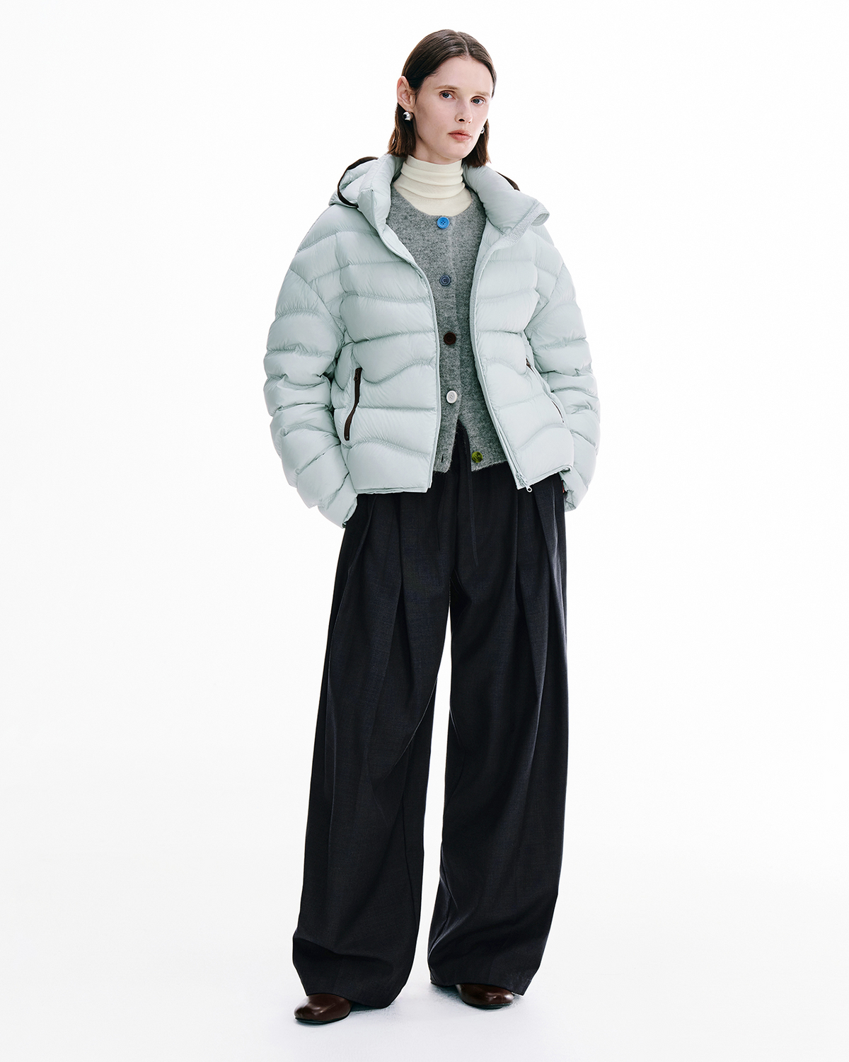 Wave-Quilted Down Jacket – Detachable Hood