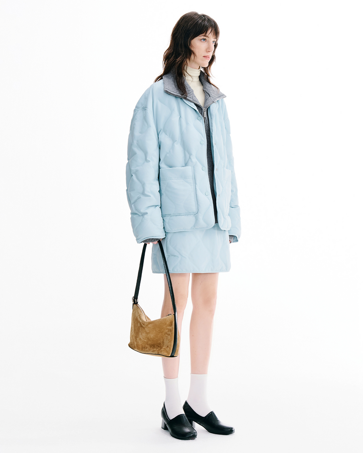 Knit-Detail Down Jacket & Skirt Set