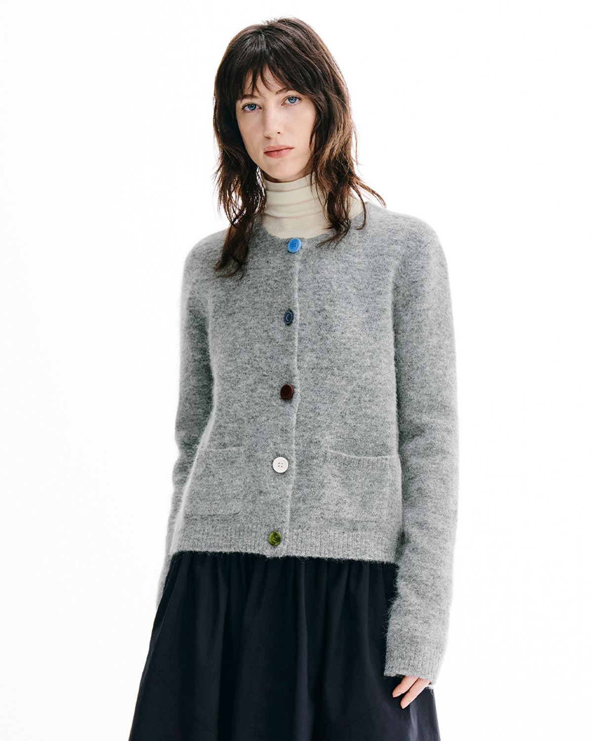 Contrast-Trim Alpaca Cardigan