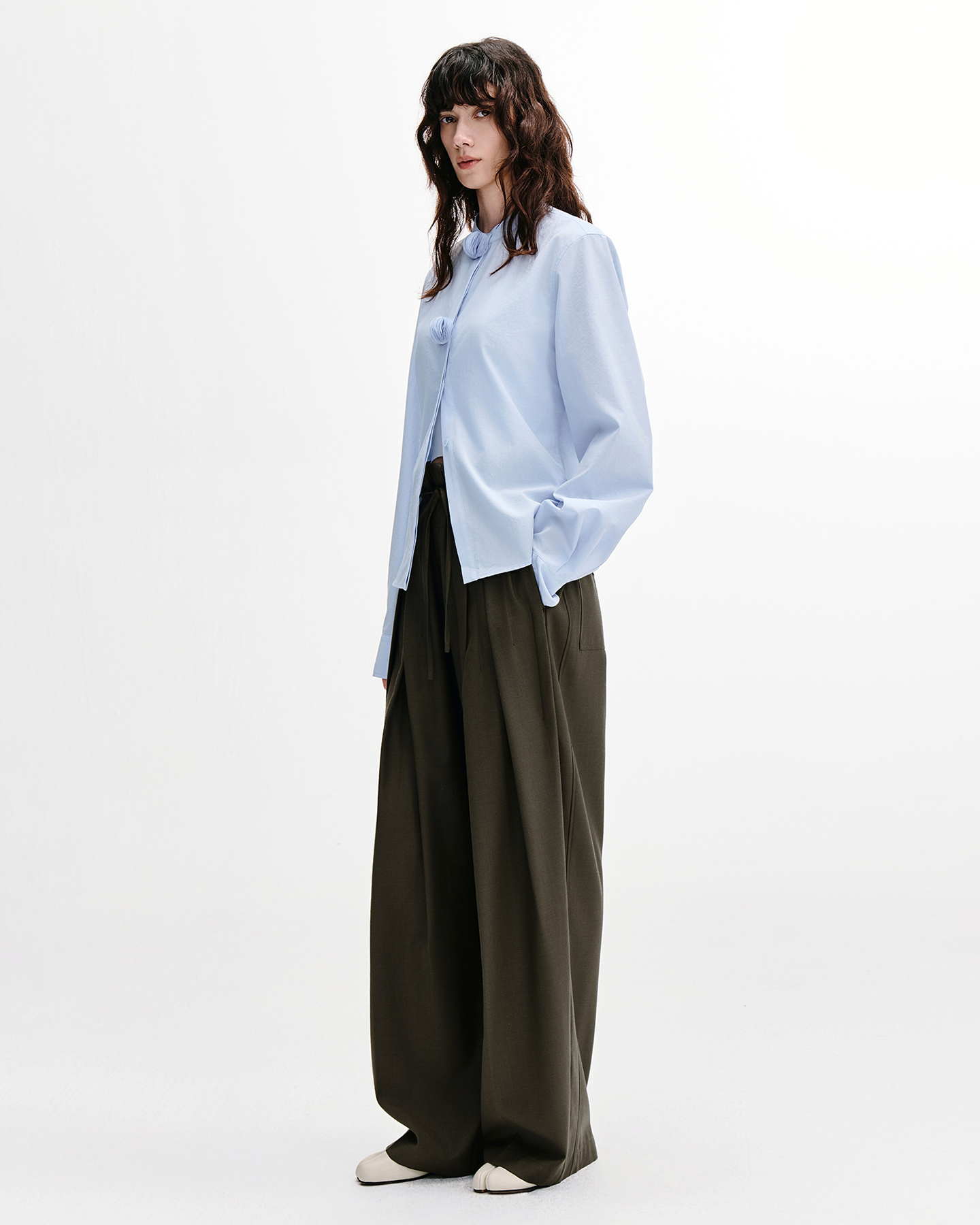Paper-Ball Detail Long Sleeve Shirt – Cotton-Blend