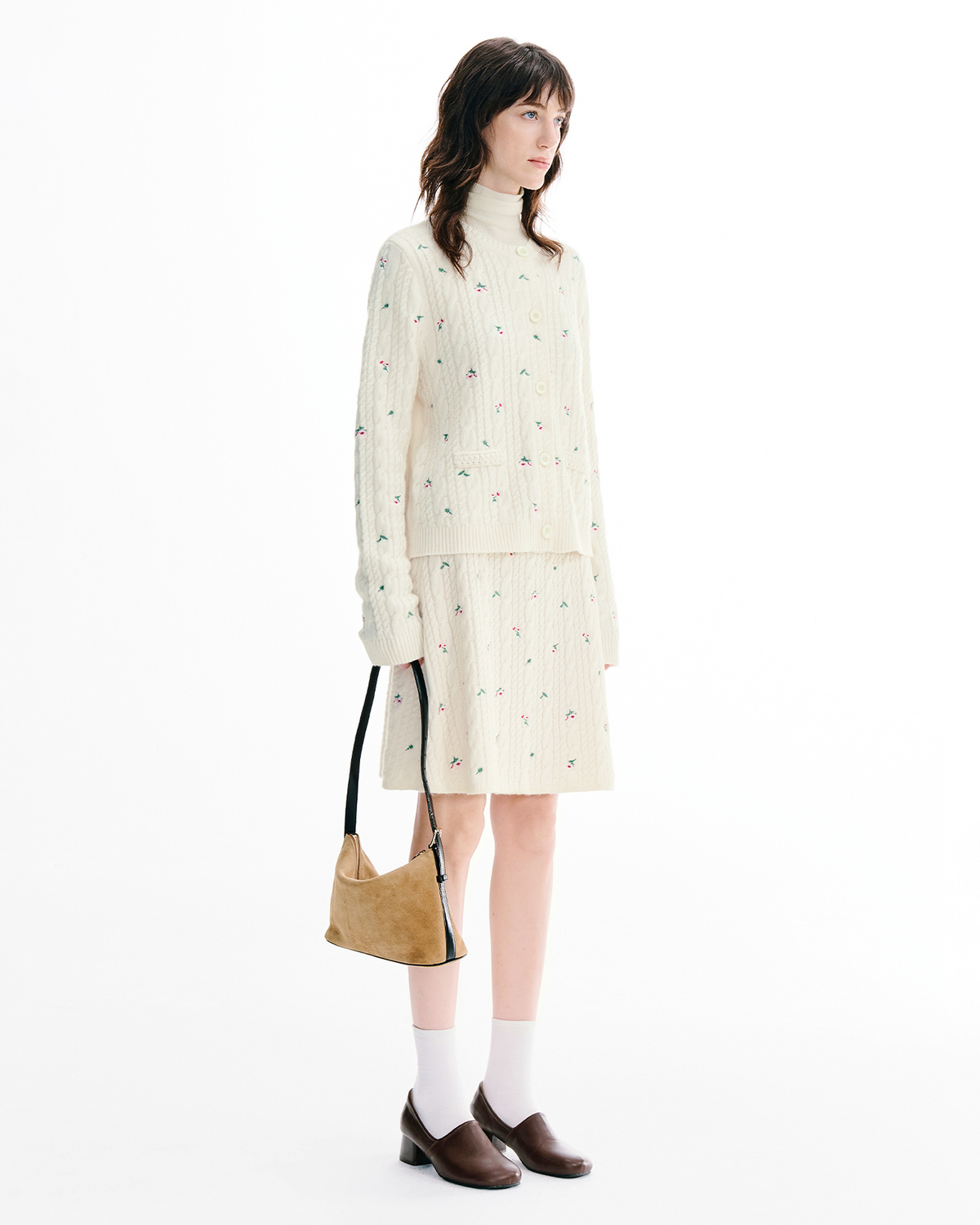 Meconopsis Floral Cable-Knit Cardigan & Skirt Set