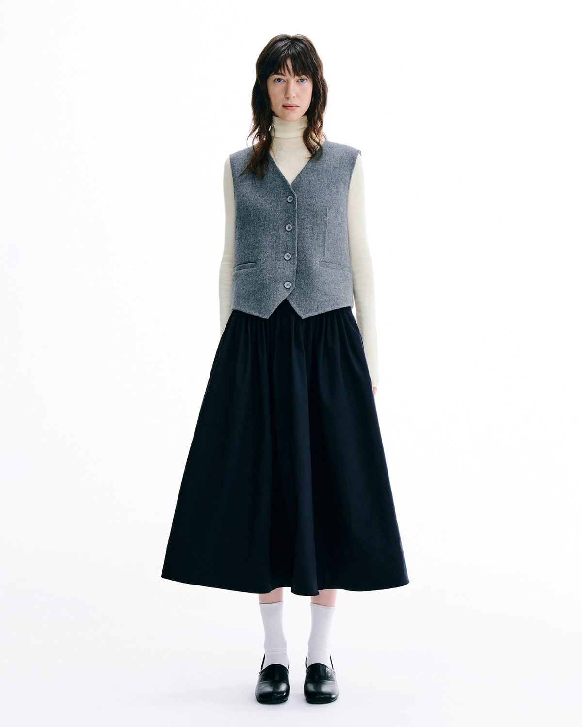 Double-Face Wool V Neck Vest