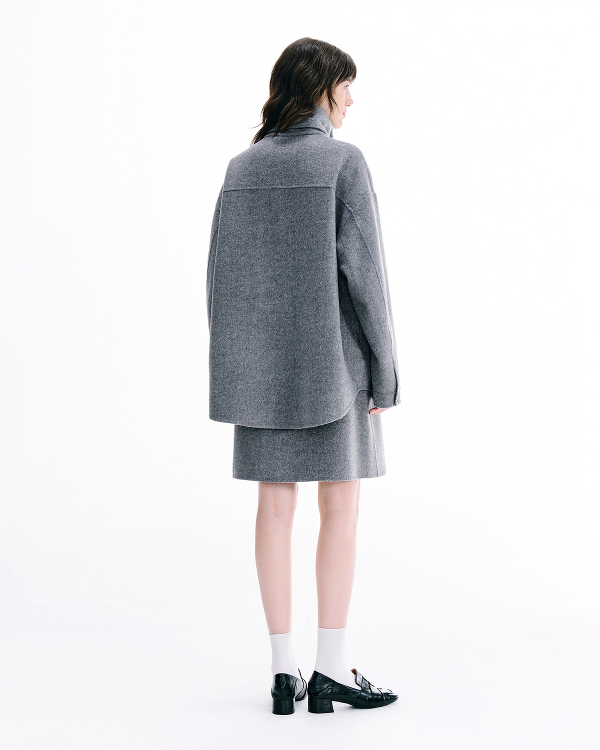 Double Face Wool Blend Detachable Tie Shacket