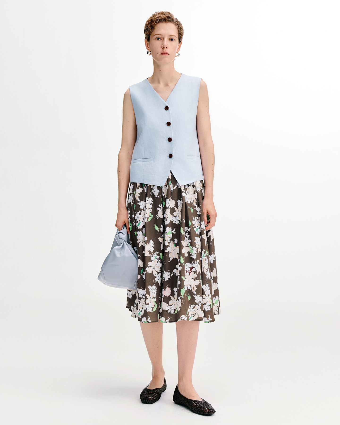 Linen-Blend Vest & Straight Skirt Two-Piece Set