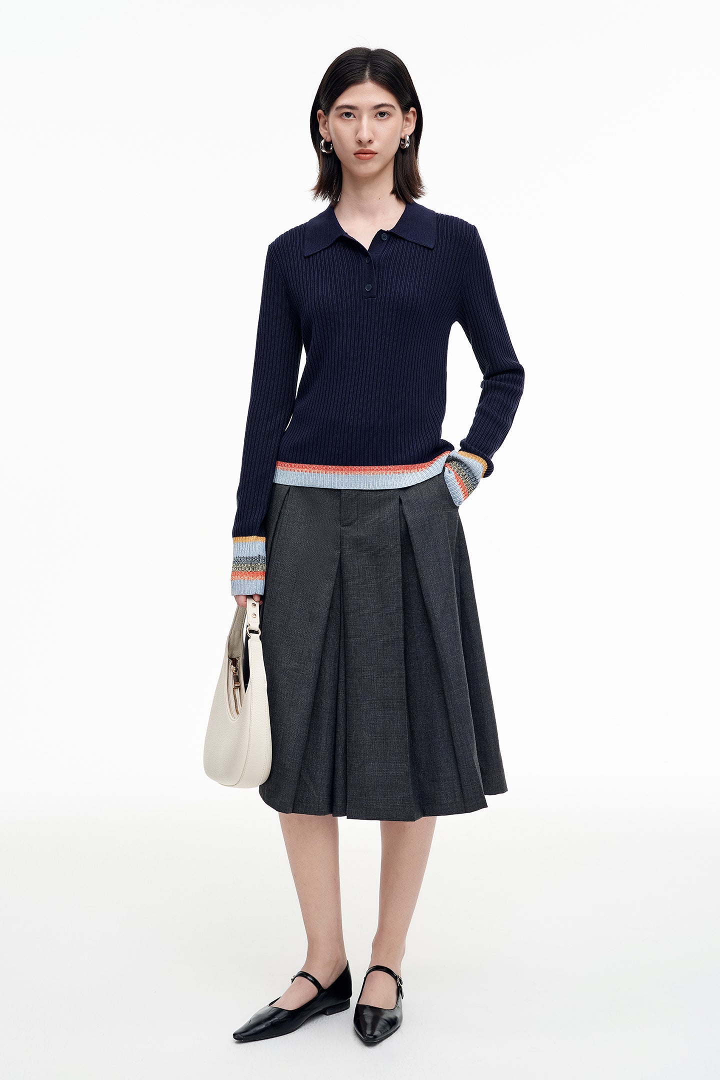 SELFWHO Tencel Sheep And Wool Blended Polo Neck Sweater