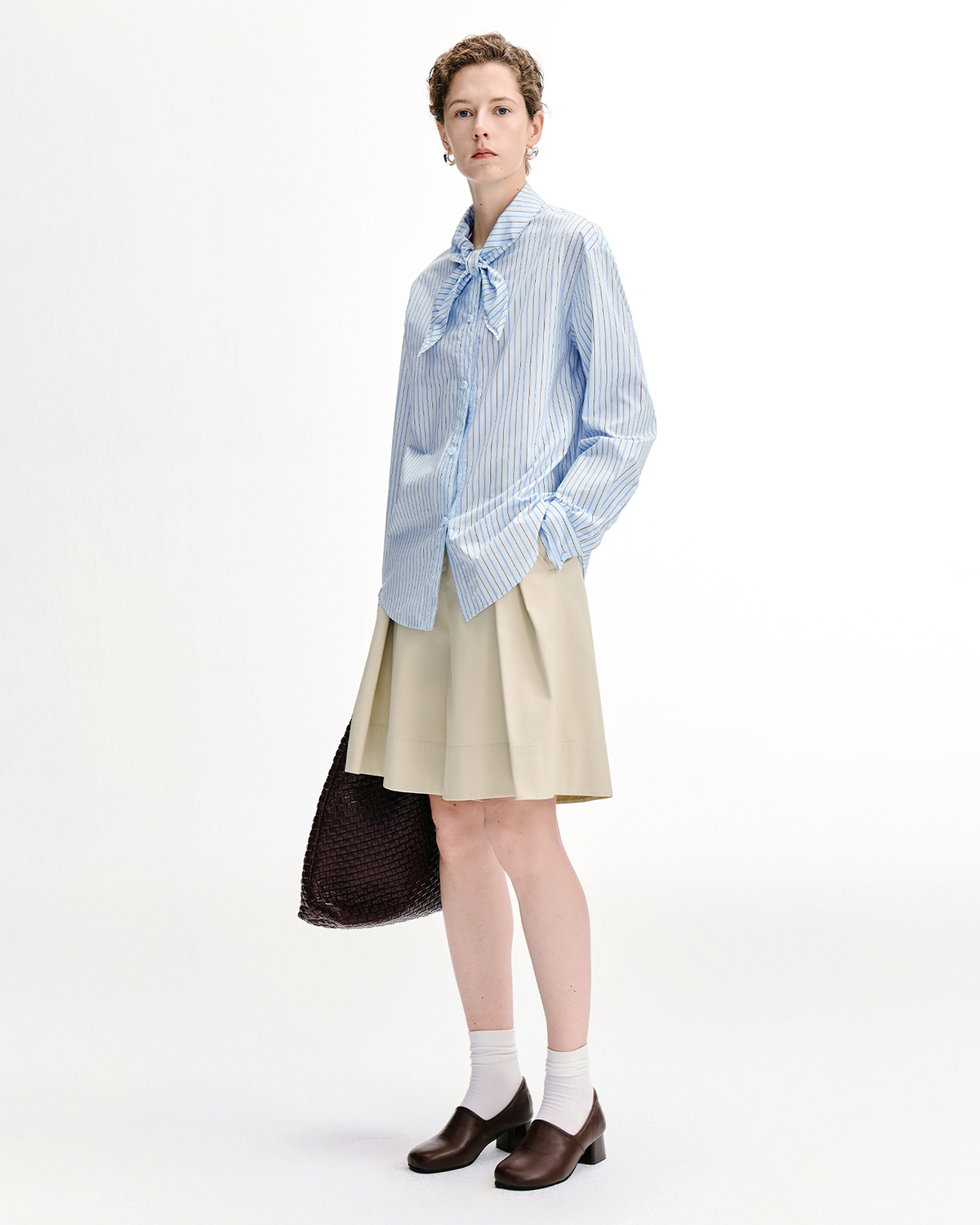 Scarf-Tie Stripe Shirt – Relaxed Cotton