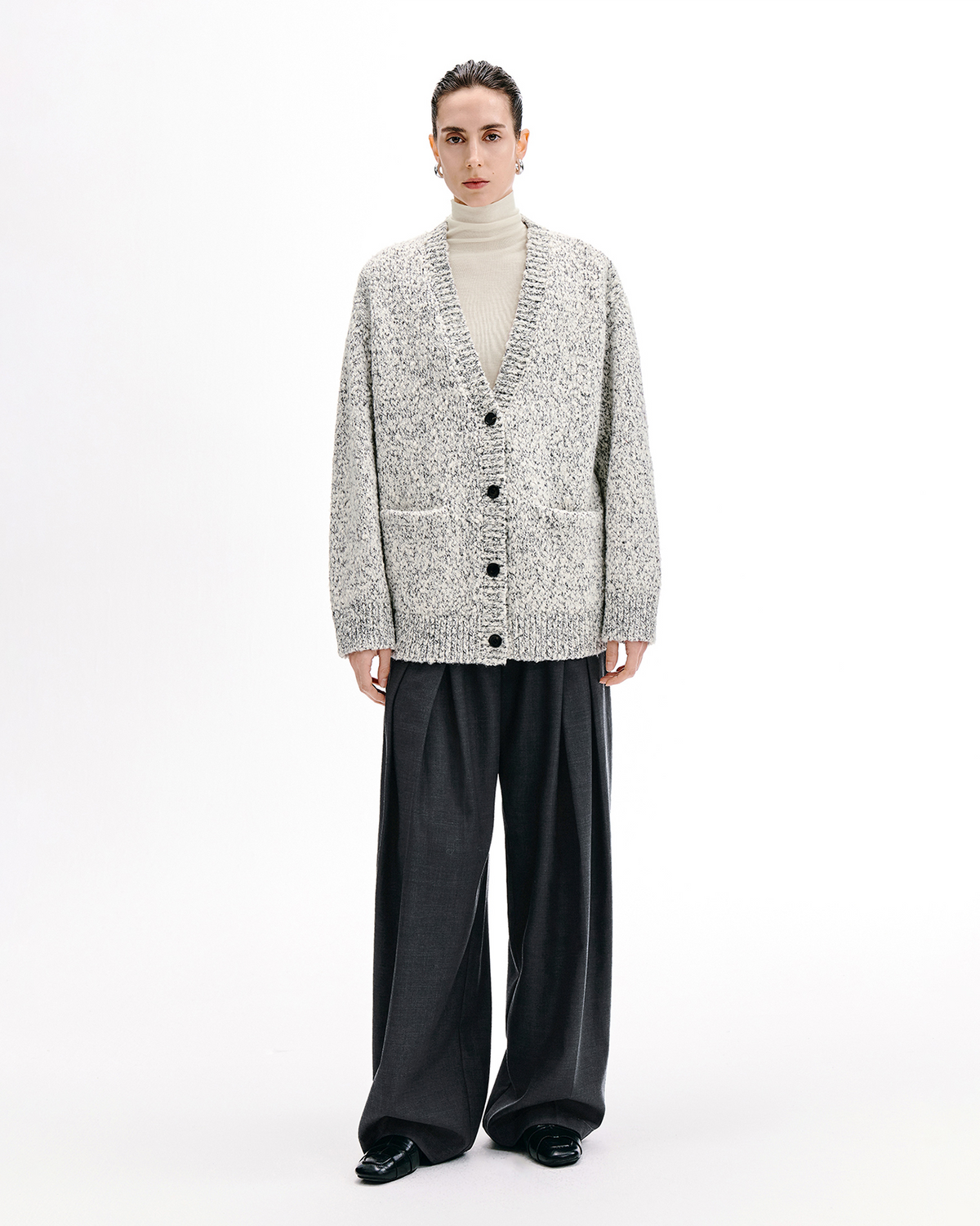 Mottled Wool Cardigan – Open Collar
