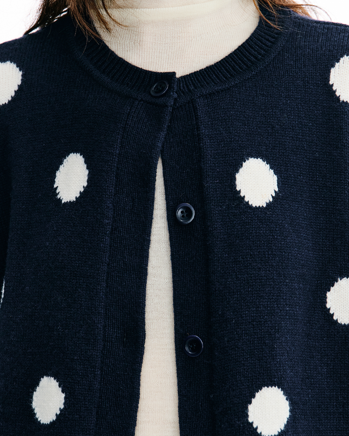 Polka-Dot Knit Cardigan & Skirt Set – Wool Blend