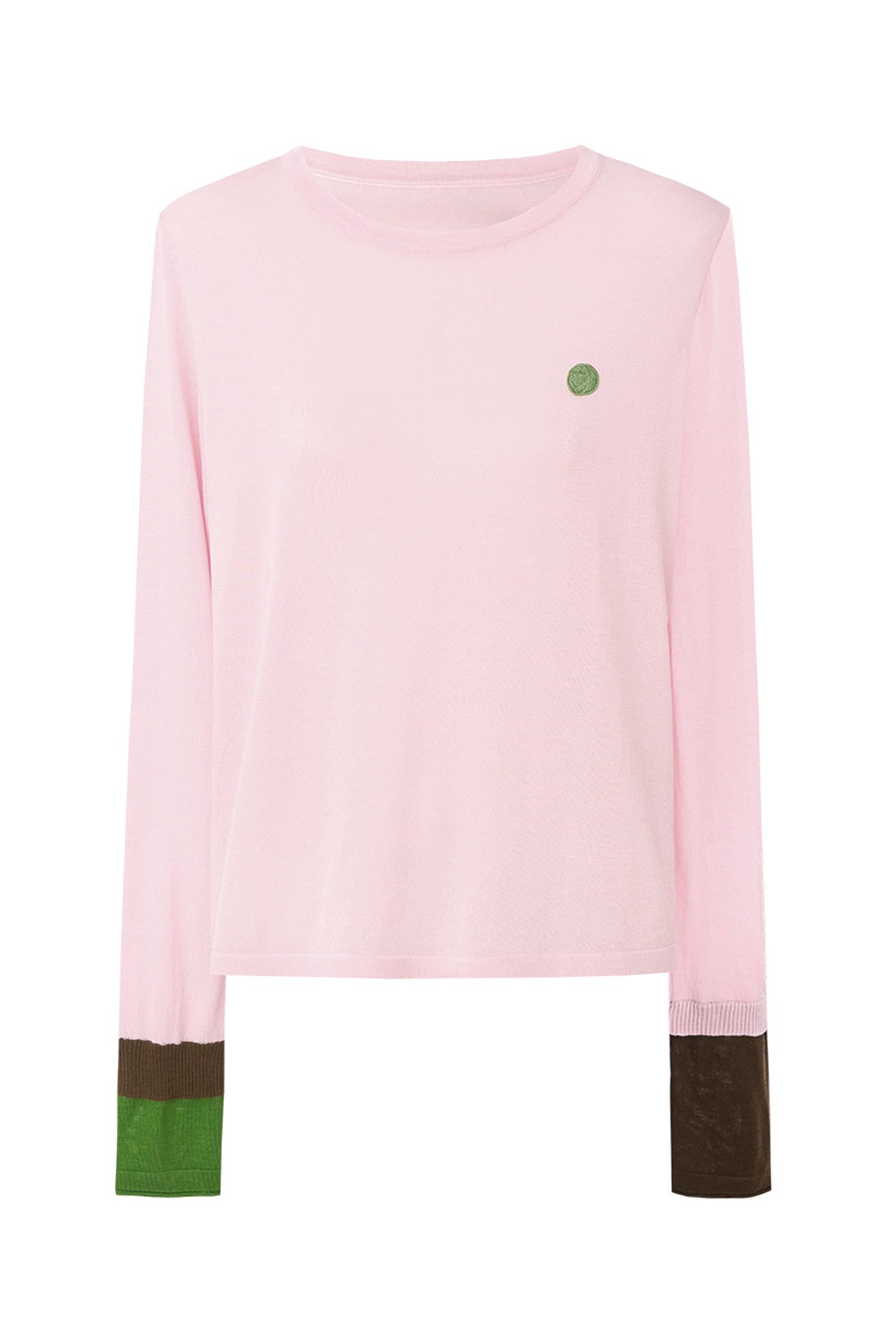 Tencel wool blended contrast color long-sleeved T-shirt