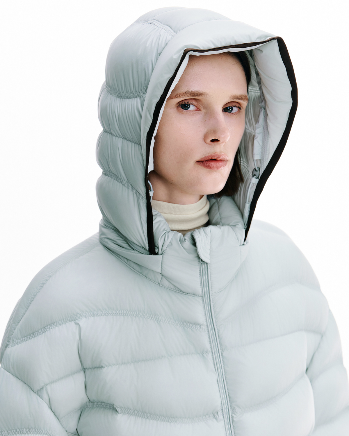 Wave-Quilted Down Jacket – Detachable Hood