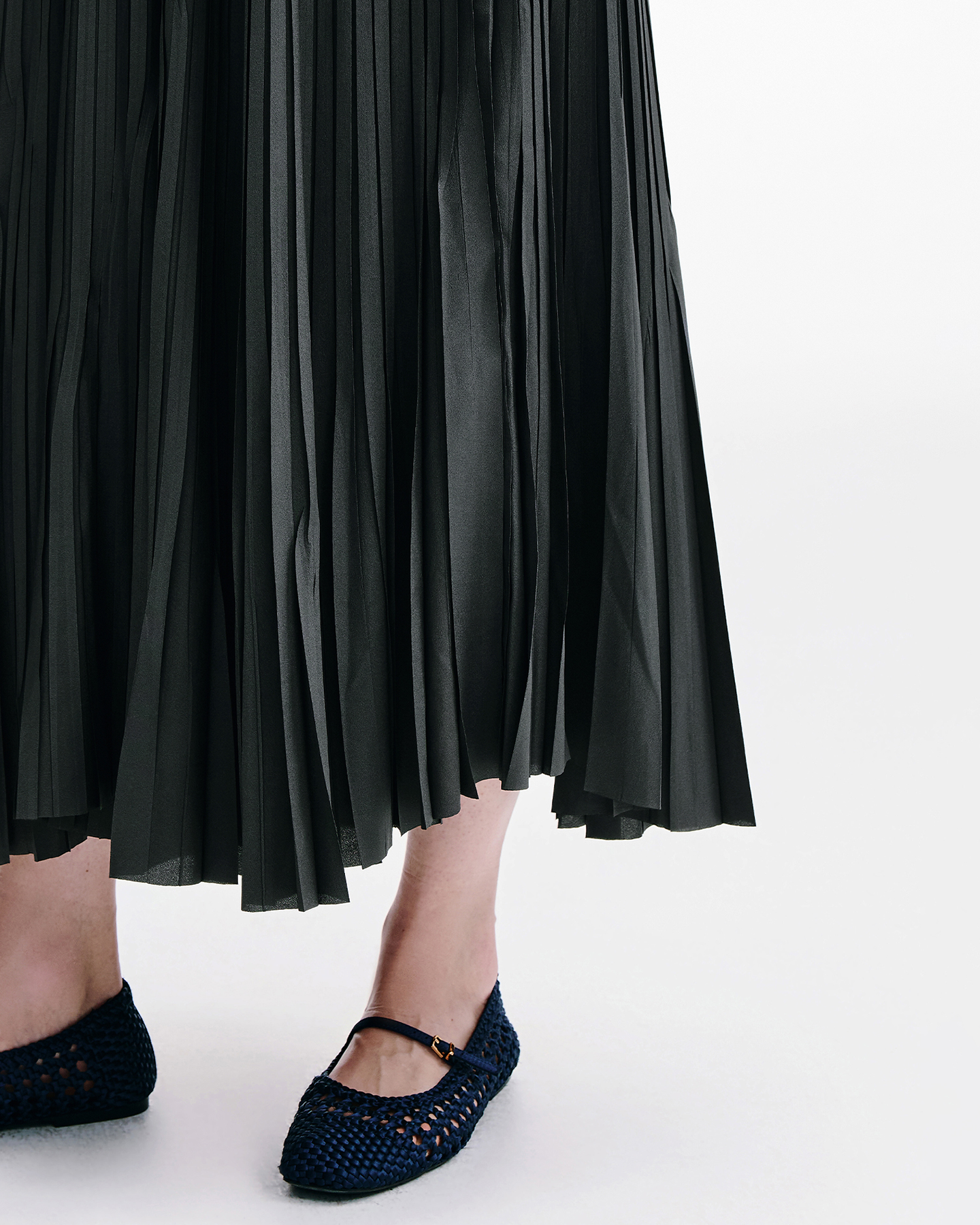 Asymmetric Pleated Fishtail Midi Skirt