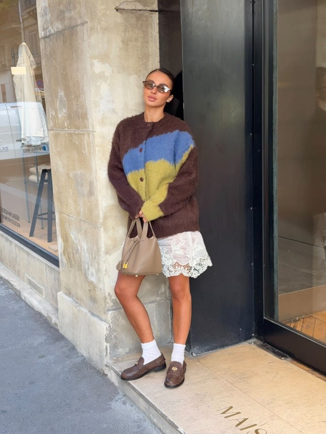 SELFWHO 100% wool colorblock plush sweater