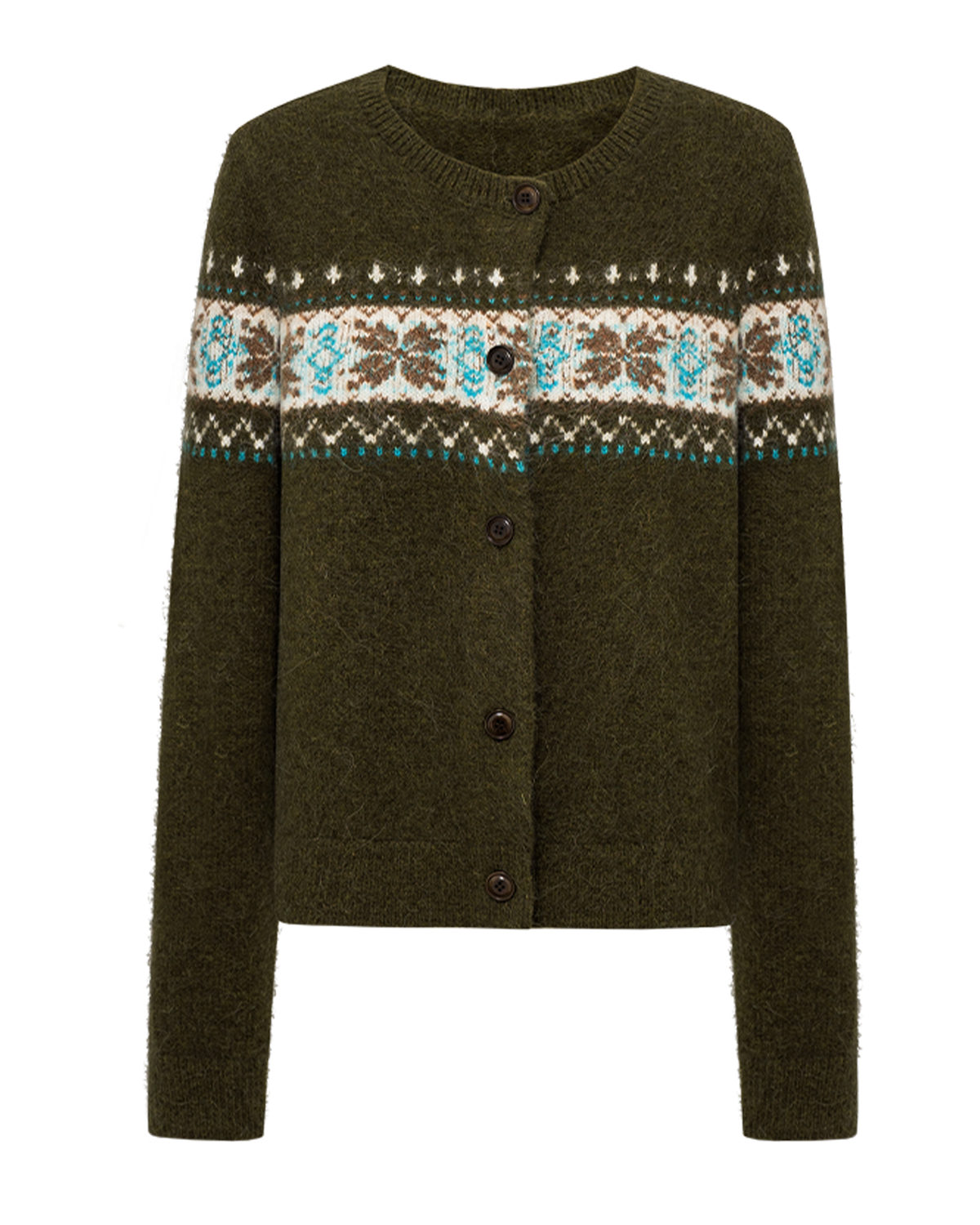 Fair Isle Yoke Wool Cardigan