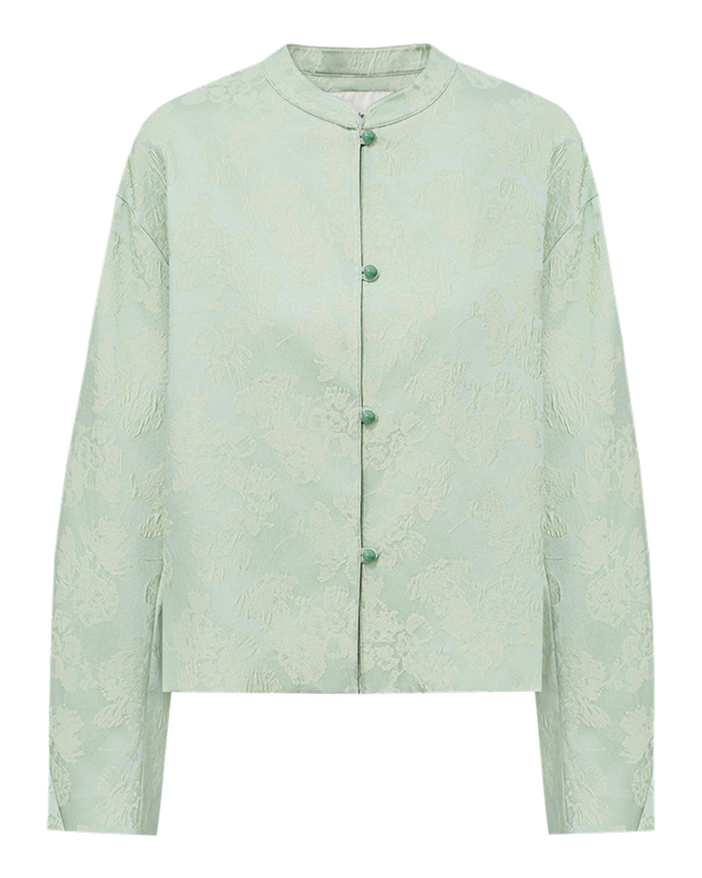 Cocoon-Silhouette Mandarin Jacket with Agate Buttons