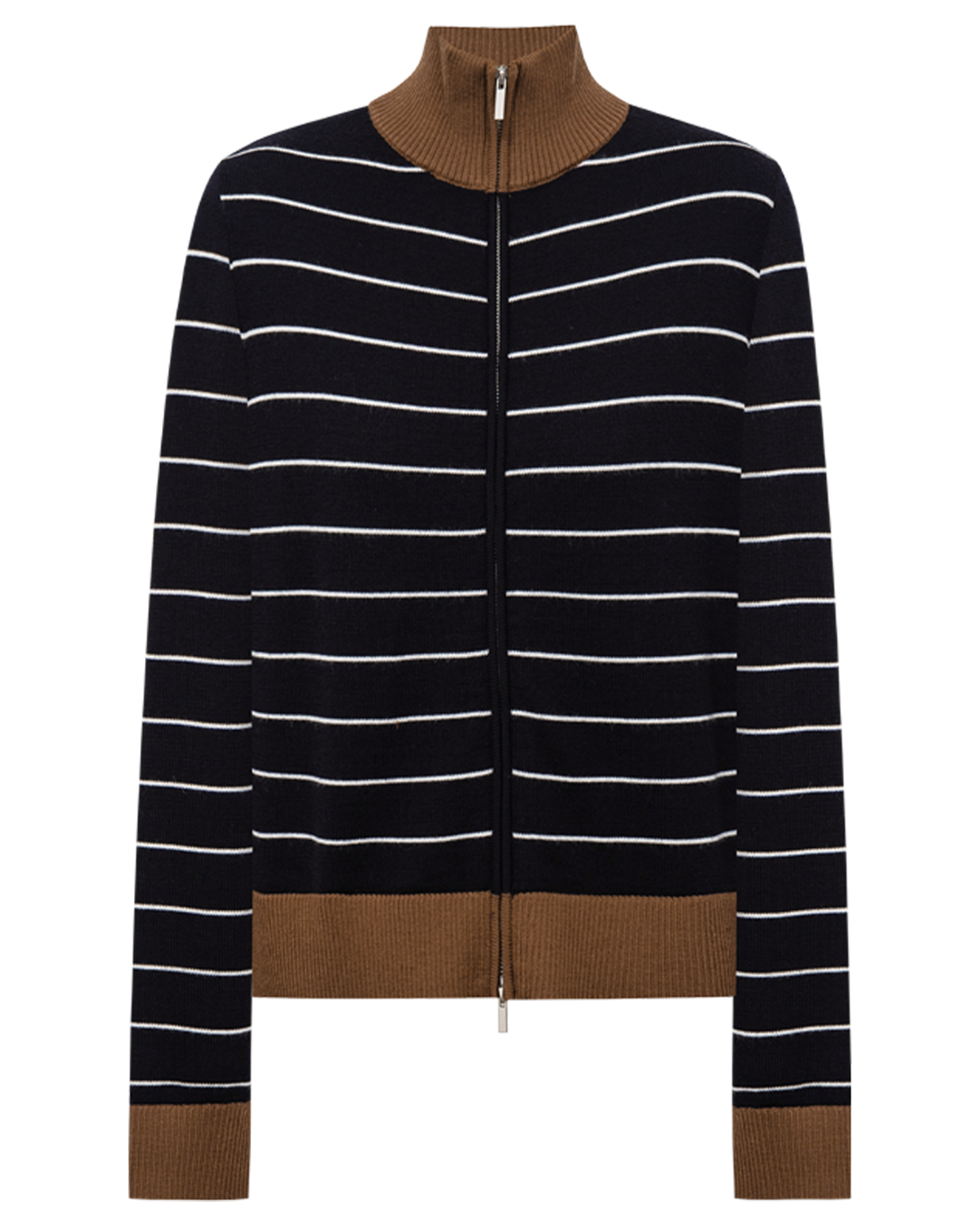 Two Way Zip Turtleneck Contrast-Stripe Sweater
