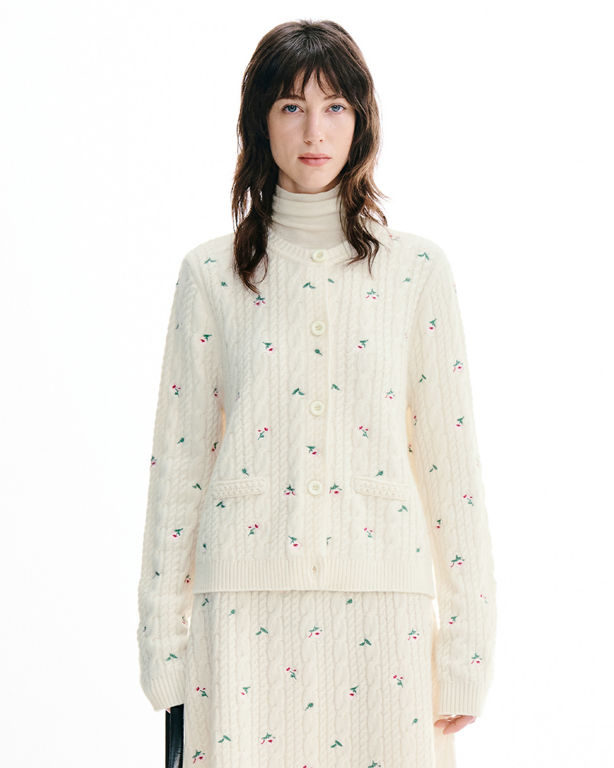 Meconopsis Floral Cable-Knit Cardigan & Skirt Set