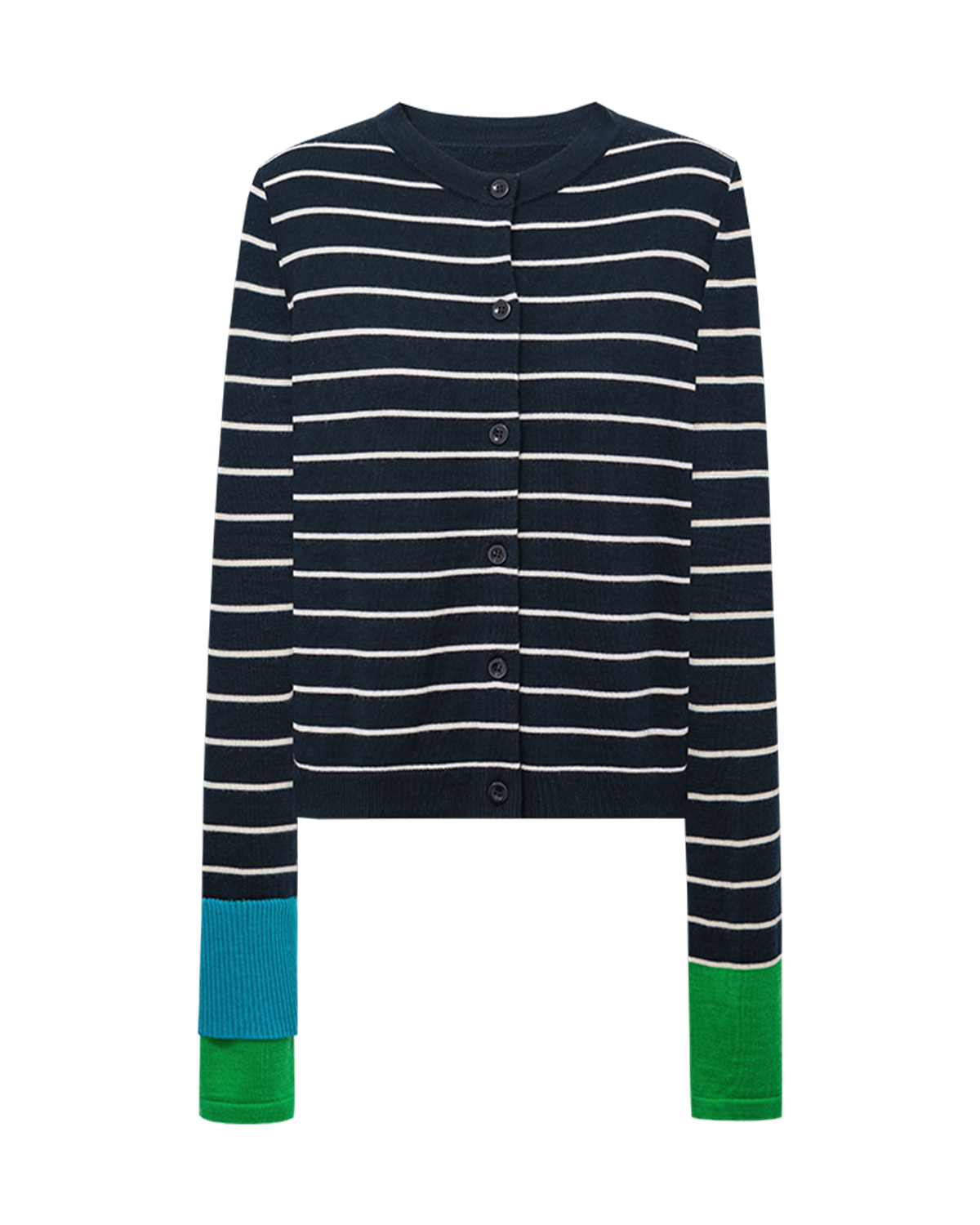 Contrast-Stripe Wool Cardigan