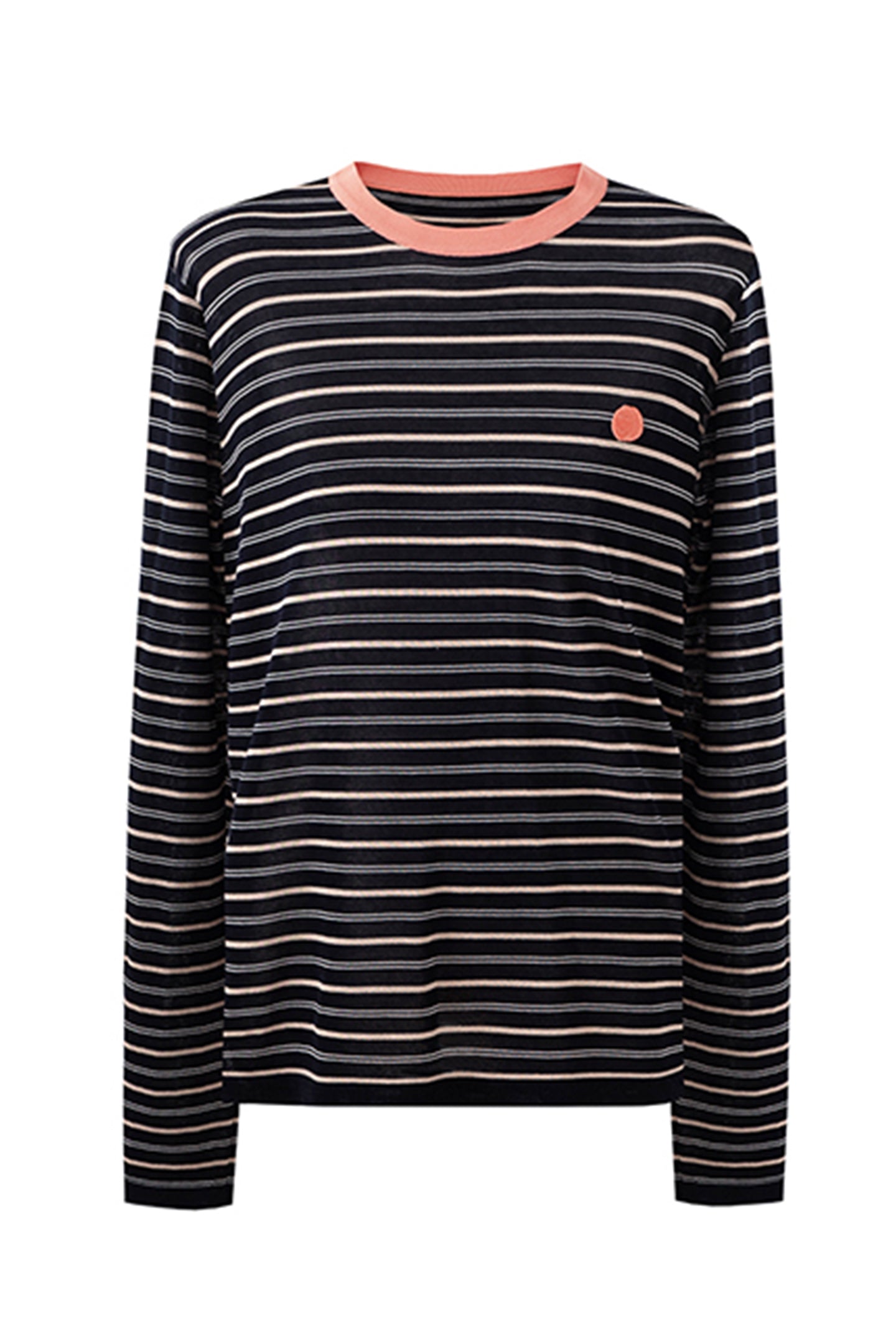 Acetate cotton blend contrast striped long-sleeved T-shirt