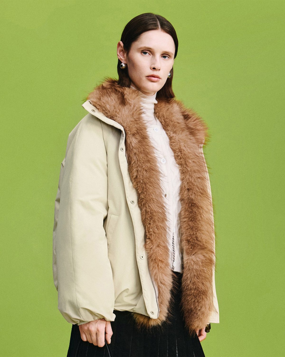 Detachable Fur-Trim Down Jacket – High Neck