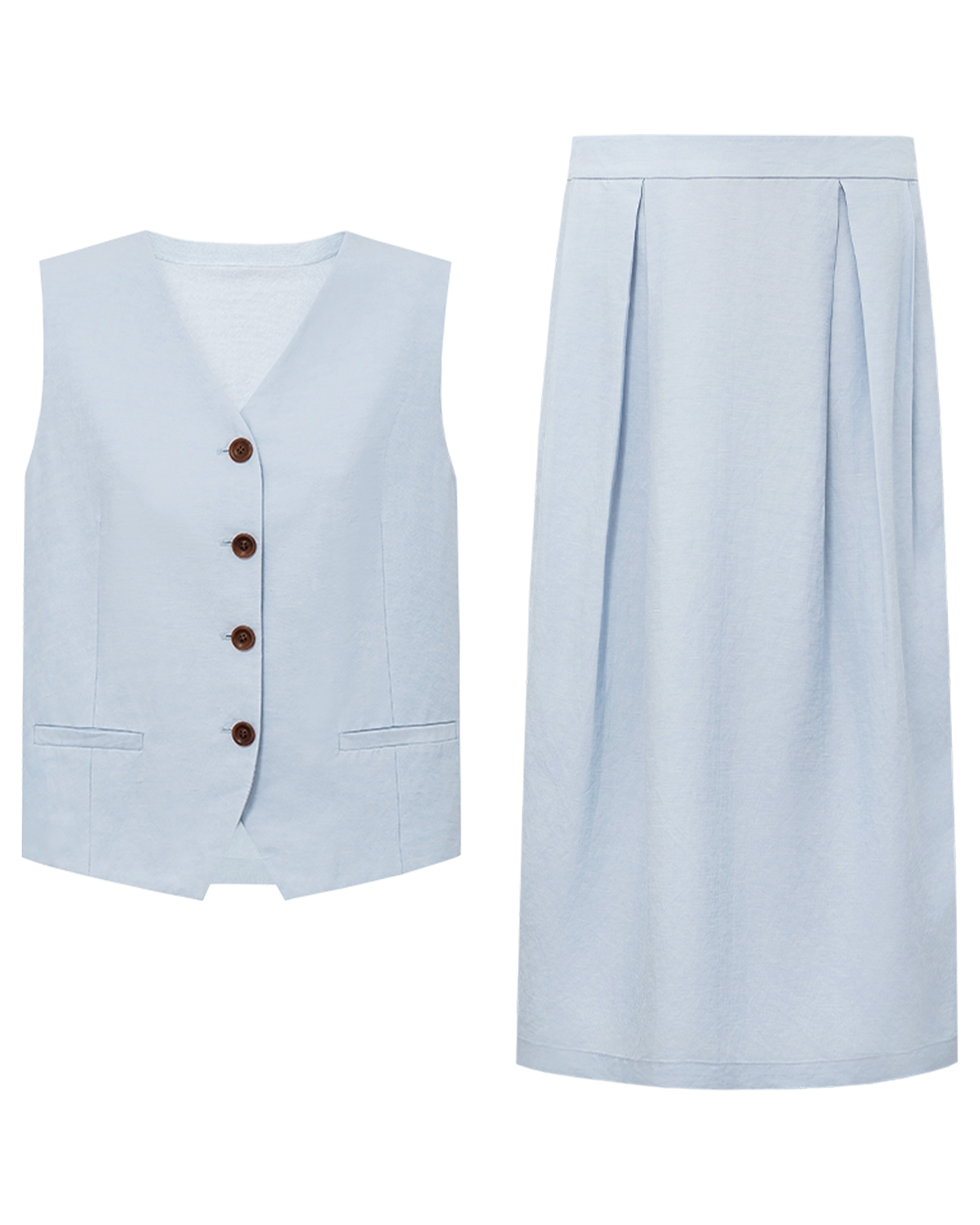 Linen-Blend Vest & Straight Skirt Two-Piece Set