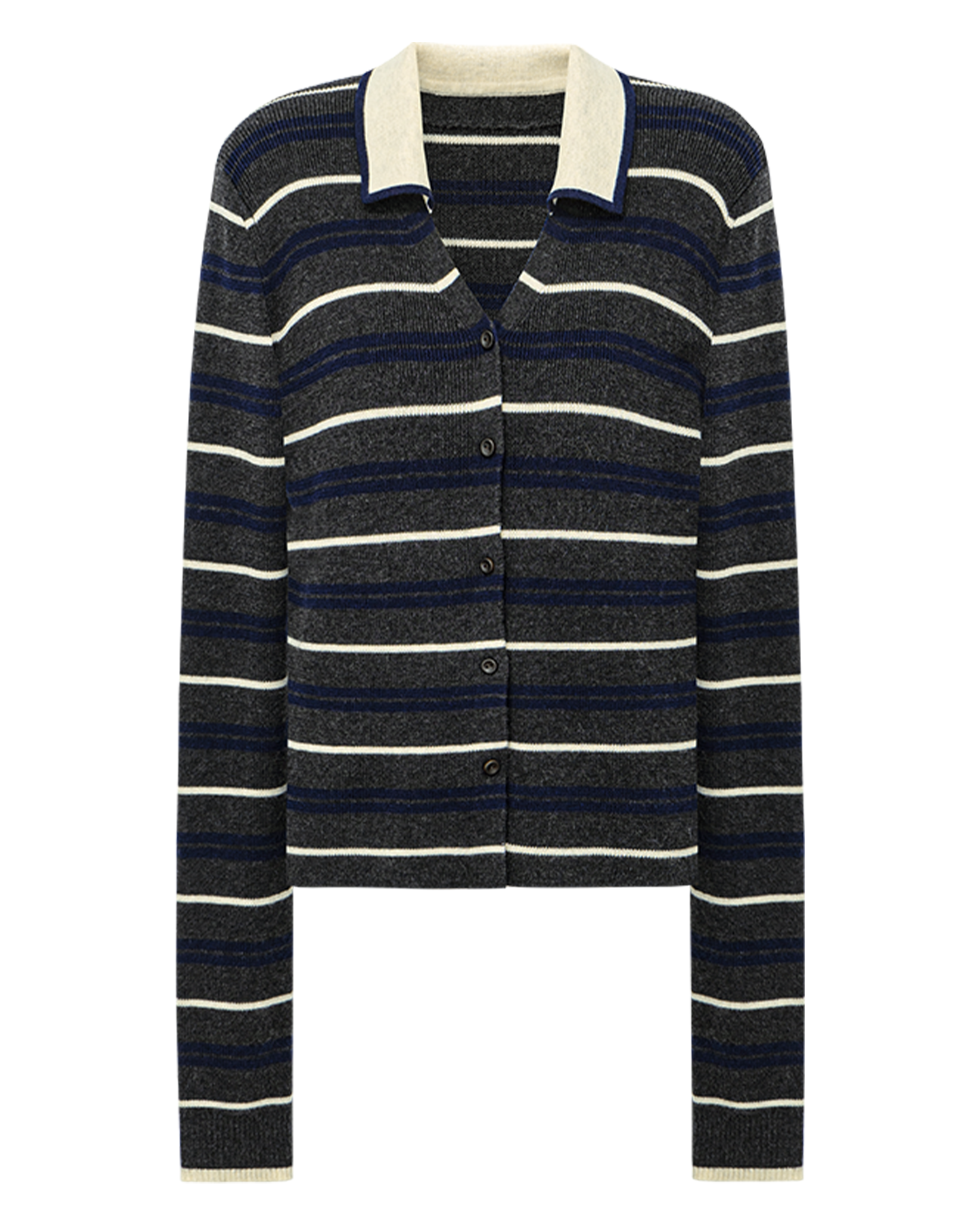 Contrast-Stripe V-Neck Cardigan – Wool Blend