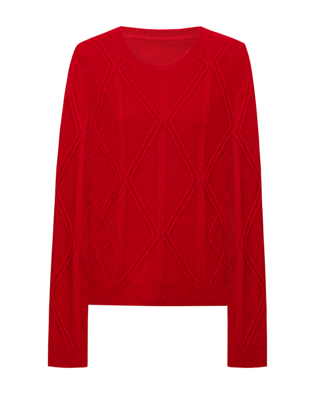 Cable-Knit Check Sweater – Wool Blend