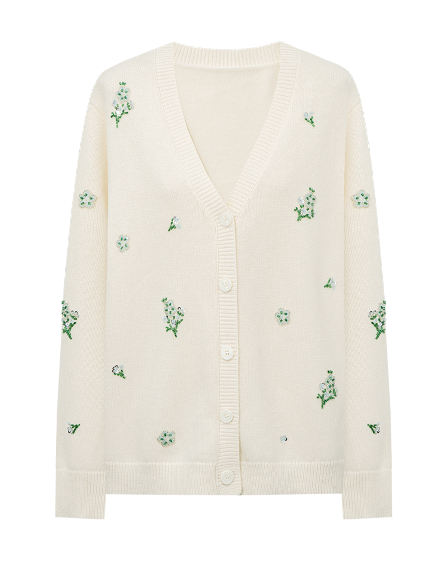 Meconopsis -Embroidered V-Neck Cardigan – Wool Blend